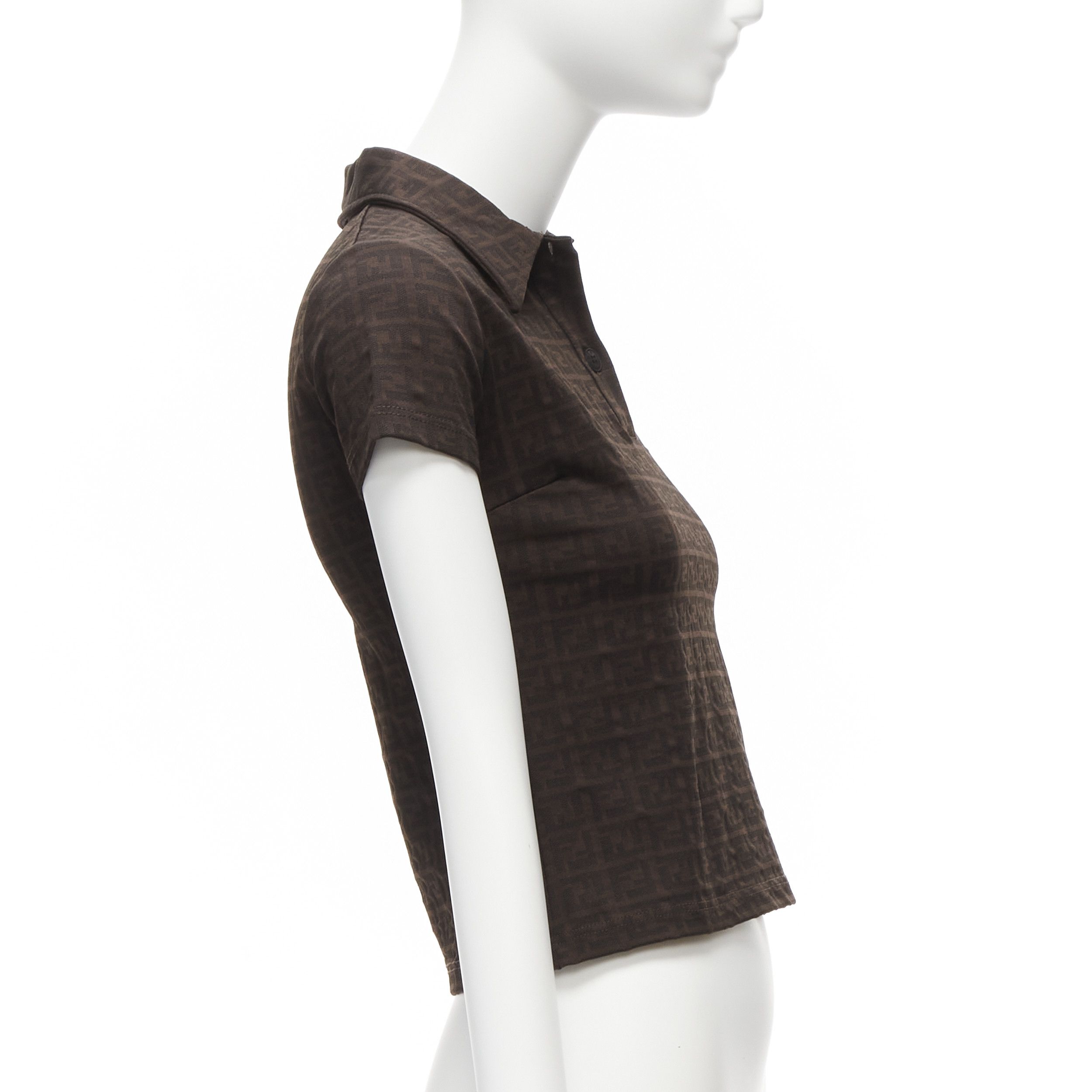 Fendi FENDI MARE Vintage brown FF Zucca monogram jacquard polo top IT40 S Size S / US 4 / IT 40 - 4 Thumbnail