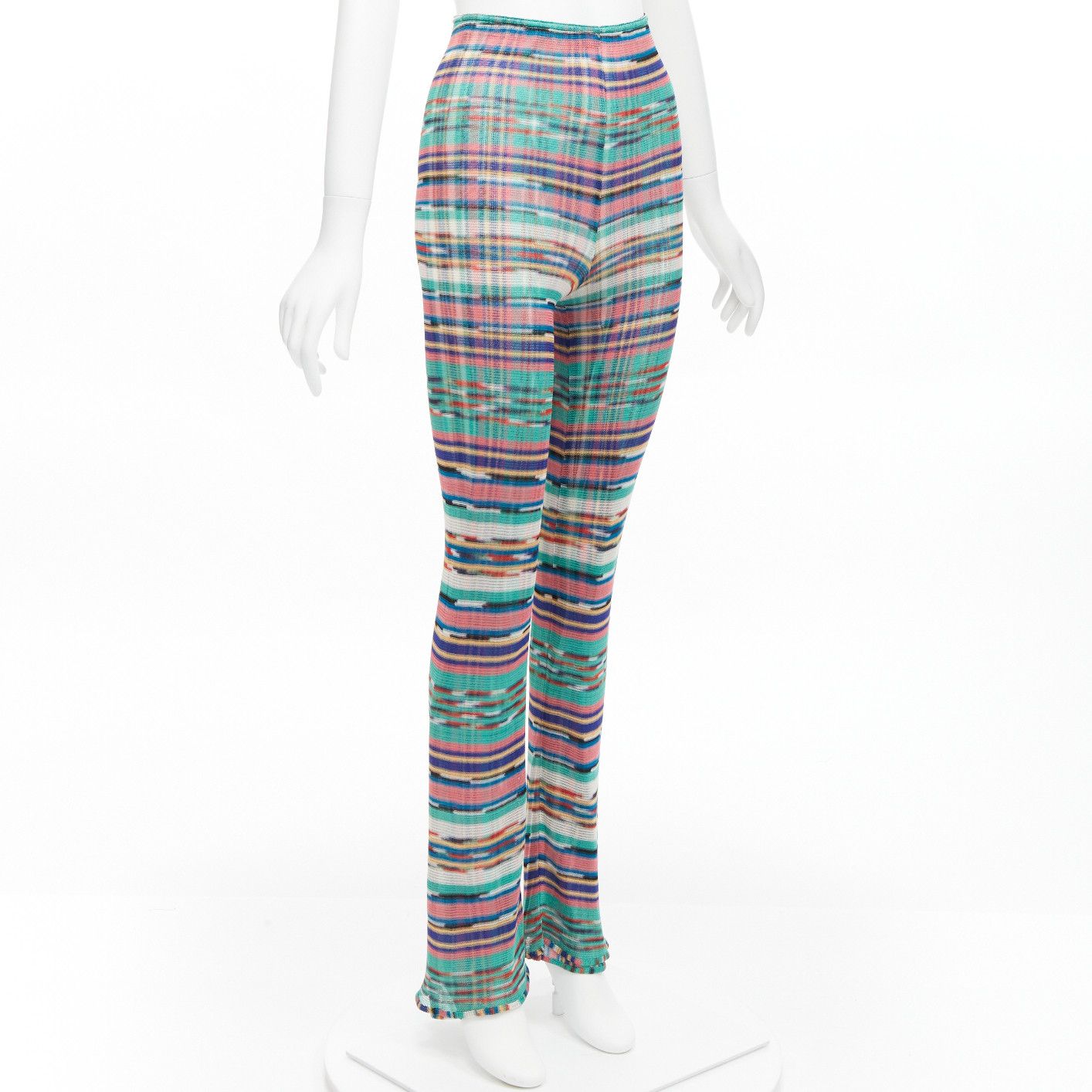 Missoni MISSONI Signature colorful psychedelic stripe high waisted double layer flared pants IT38 XS Size 26" / US 2 / IT 38 - 3 Thumbnail
