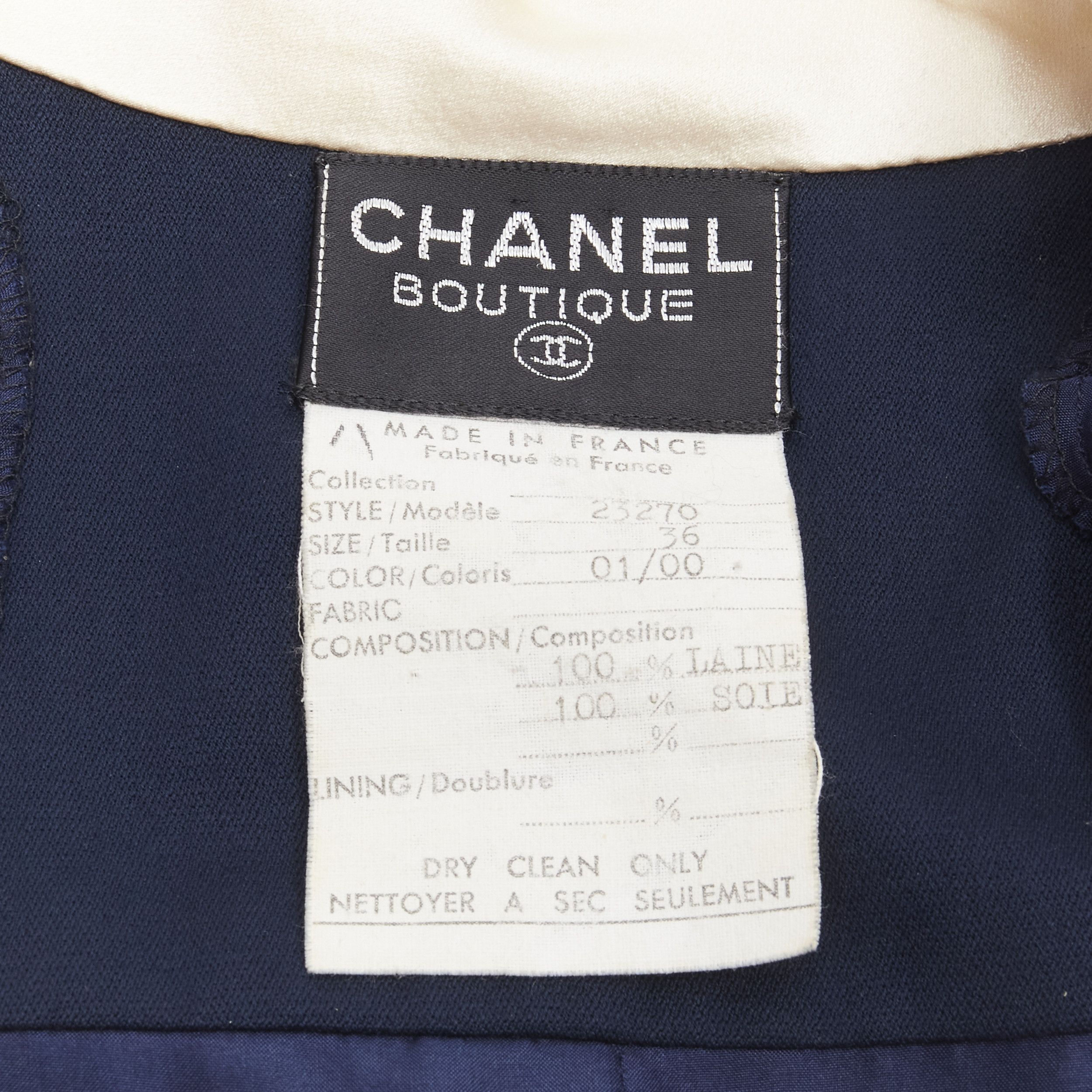 Chanel CHANEL Vintage gold pearl button cream navy two tone wool silk dress FR36 S Size S / US 4 / IT 40 - 10 Thumbnail