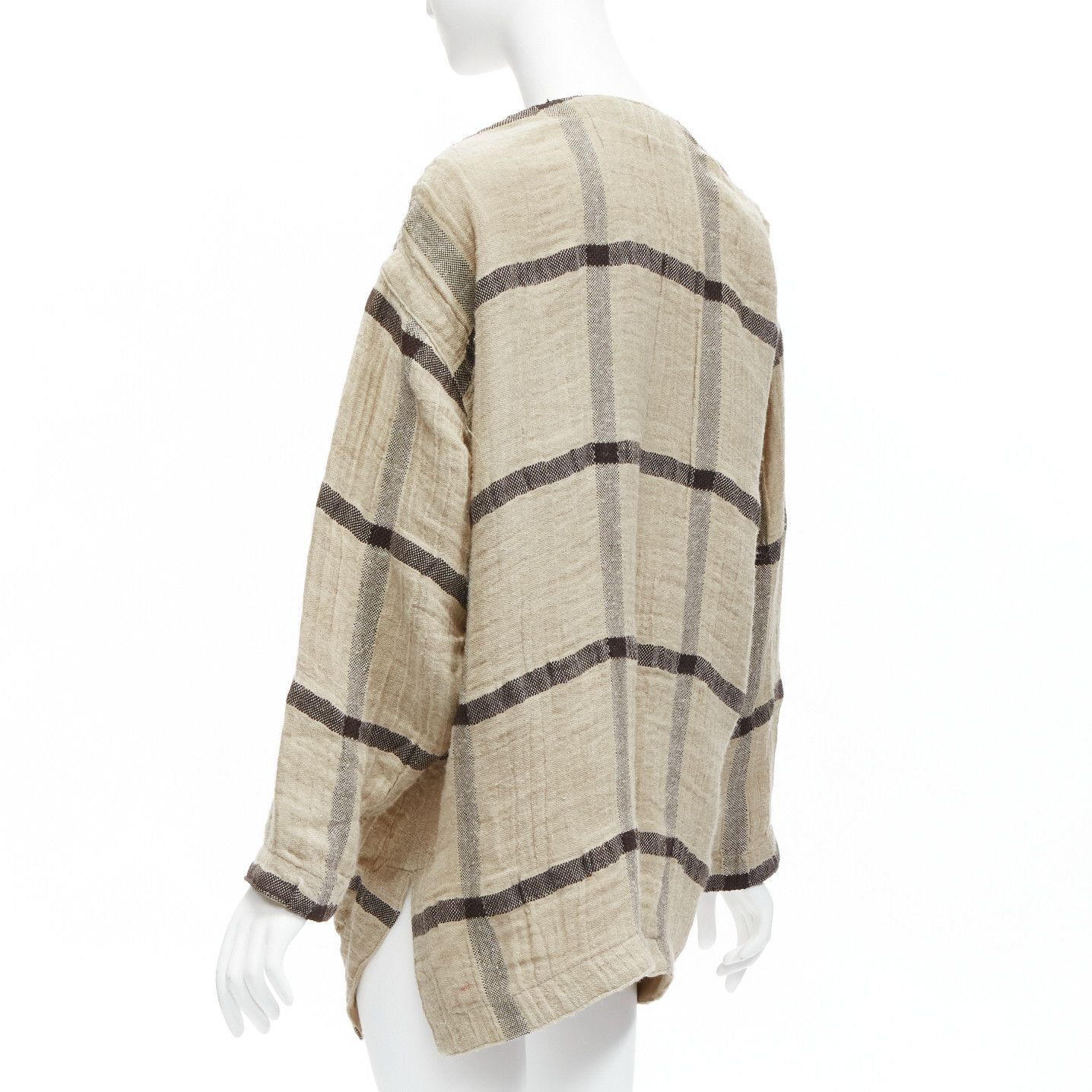 Issey Miyake ISSEY MIYAKE 1980s Vintage beige black check wrap front oversized crinkle coat JP9 Size ONE SIZE - 6 Thumbnail