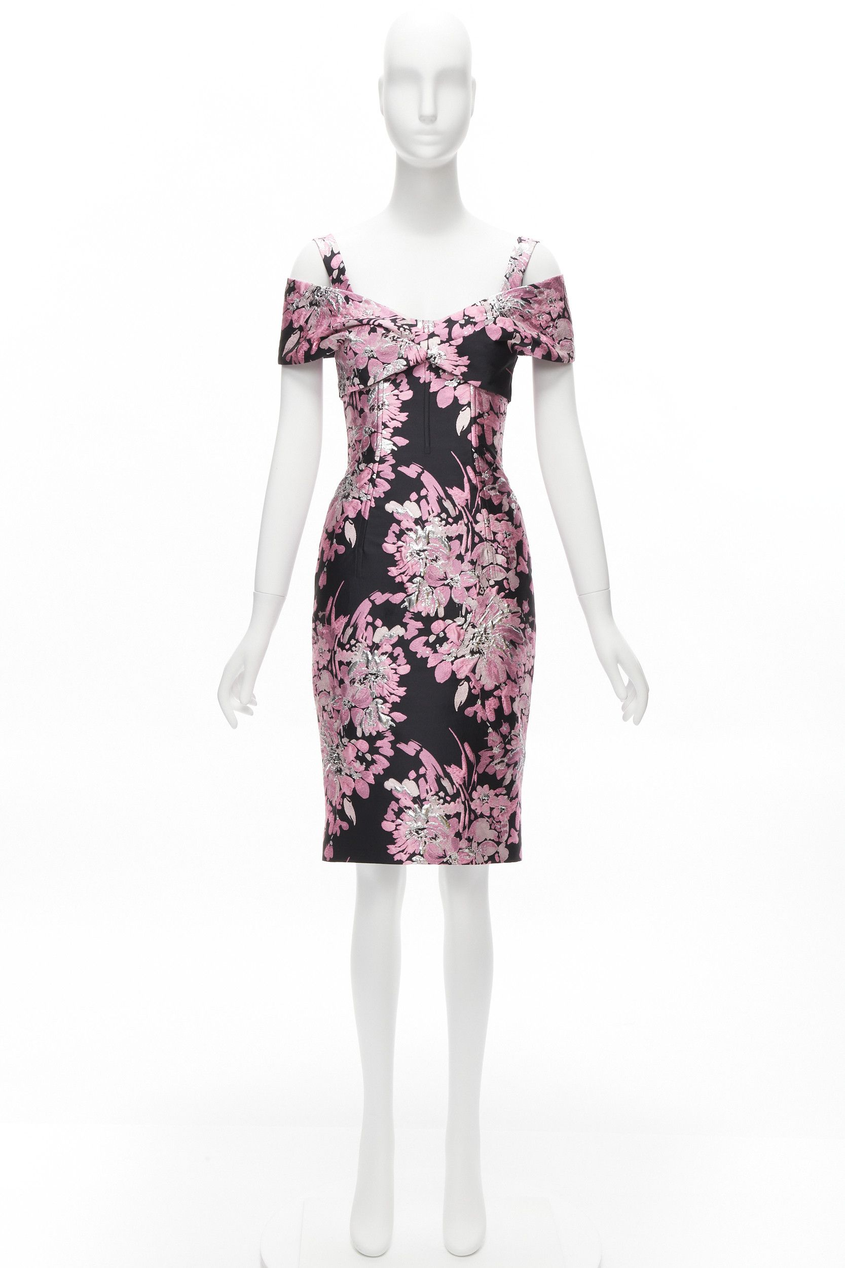 Dolce & Gabbana DOLCE GABBANA black pink floral jacquard off shoulder corsetted dress IT36 XXS Size XS / US 0-2 / IT 36-38 - 10 Thumbnail