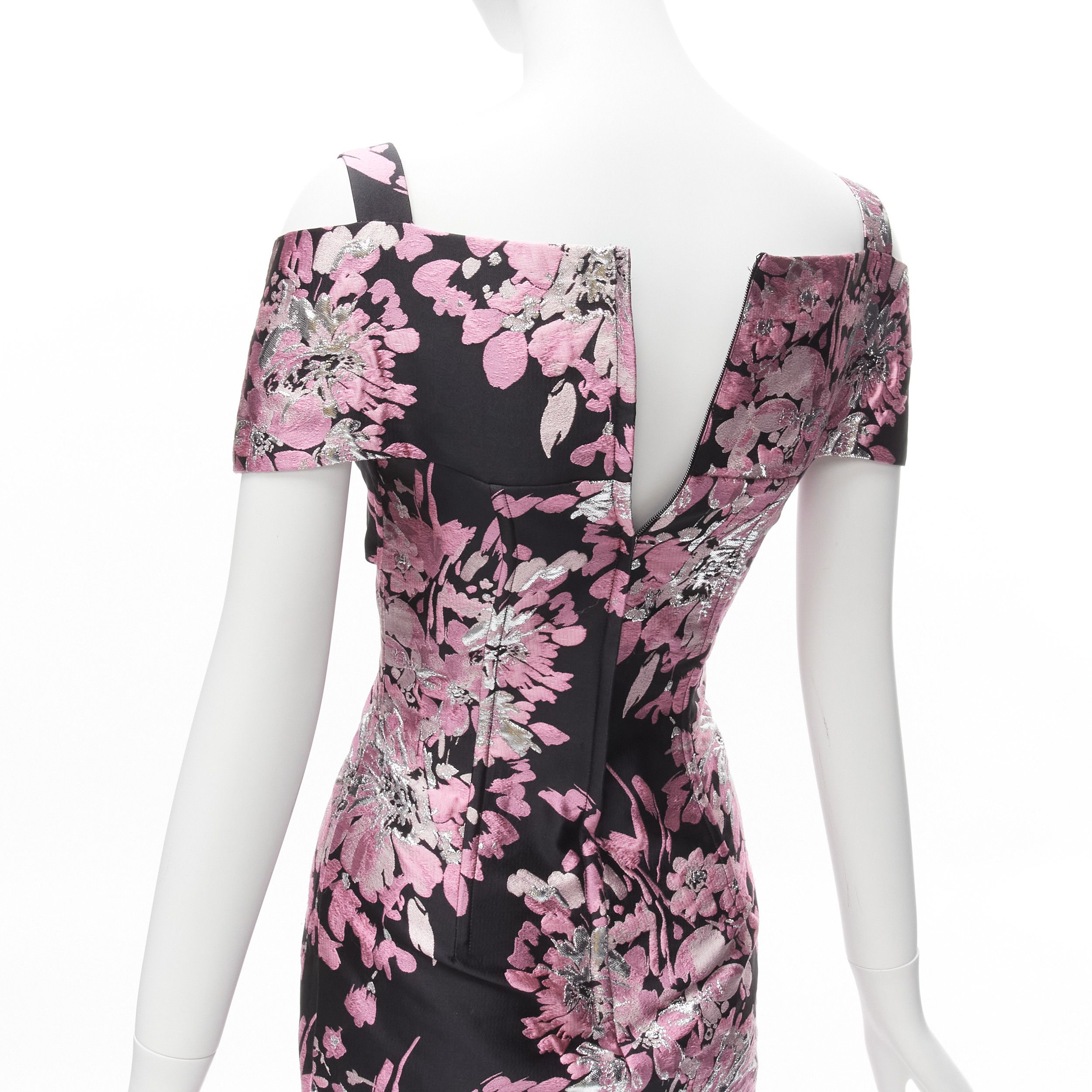 Dolce & Gabbana DOLCE GABBANA black pink floral jacquard off shoulder corsetted dress IT36 XXS Size XS / US 0-2 / IT 36-38 - 8 Thumbnail