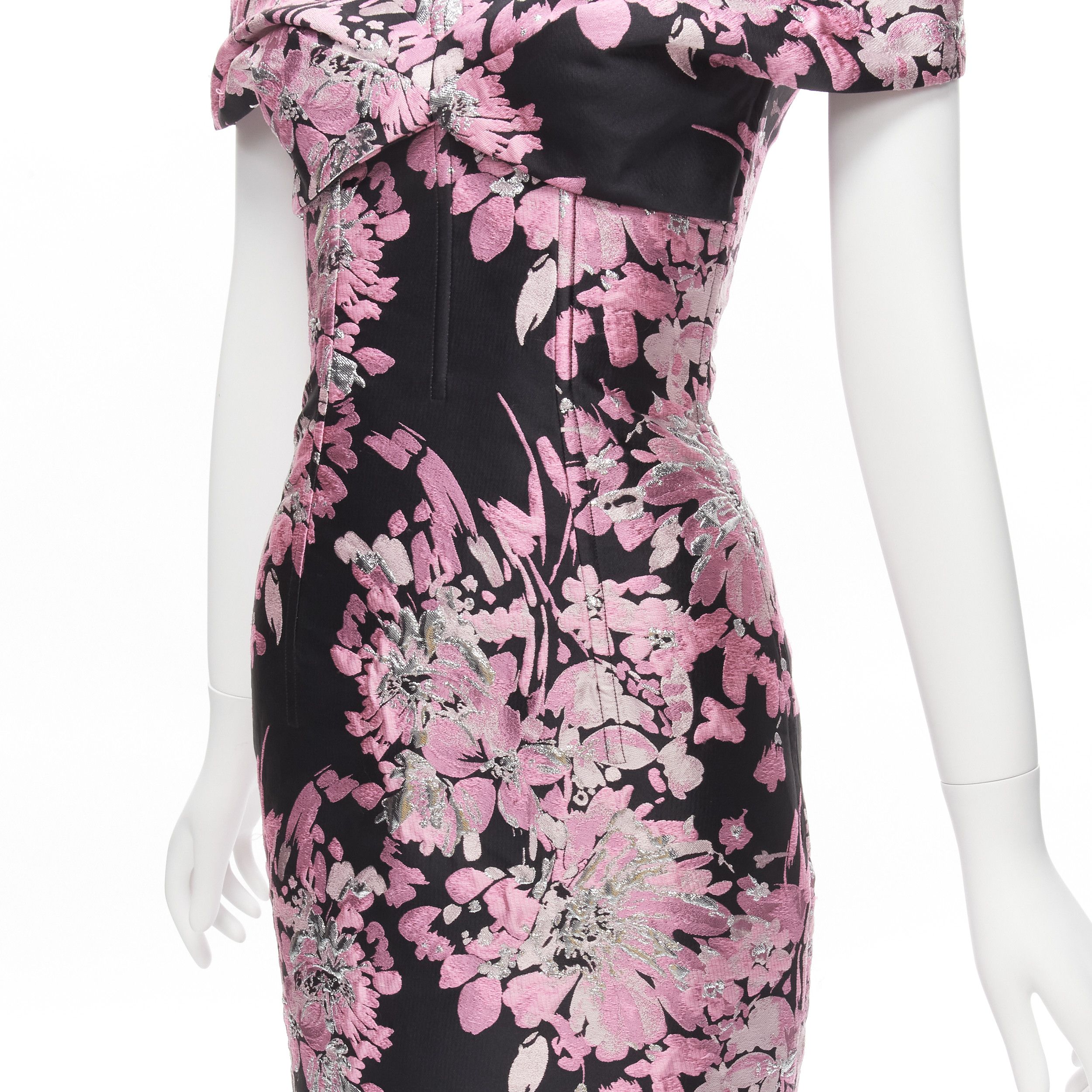 Dolce & Gabbana DOLCE GABBANA black pink floral jacquard off shoulder corsetted dress IT36 XXS Size XS / US 0-2 / IT 36-38 - 7 Thumbnail