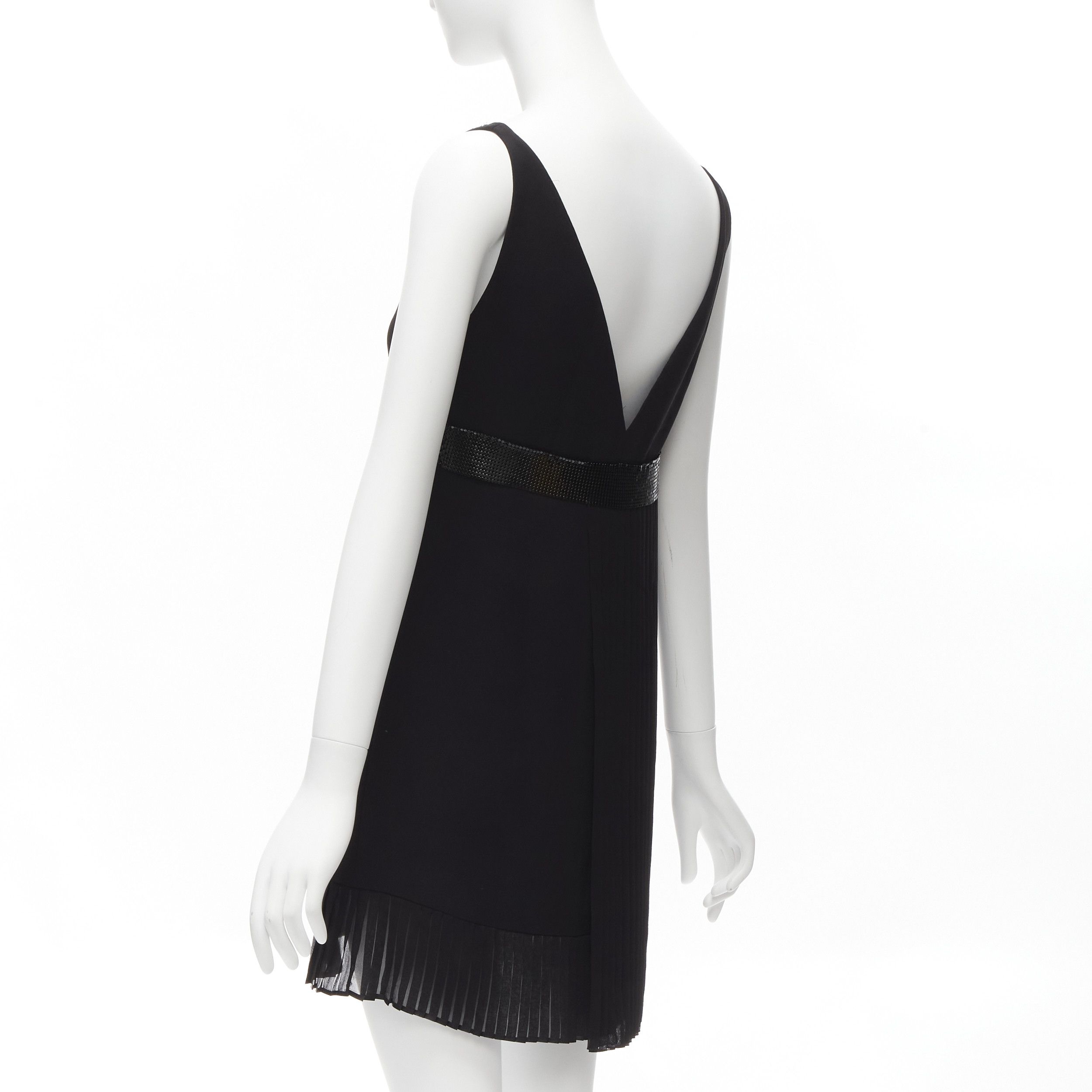 Versace VERSACE 2015 black silk lace V-neck chainmail trim pleated mini dress IT40 S Size S / US 4 / IT 40 - 6 Thumbnail