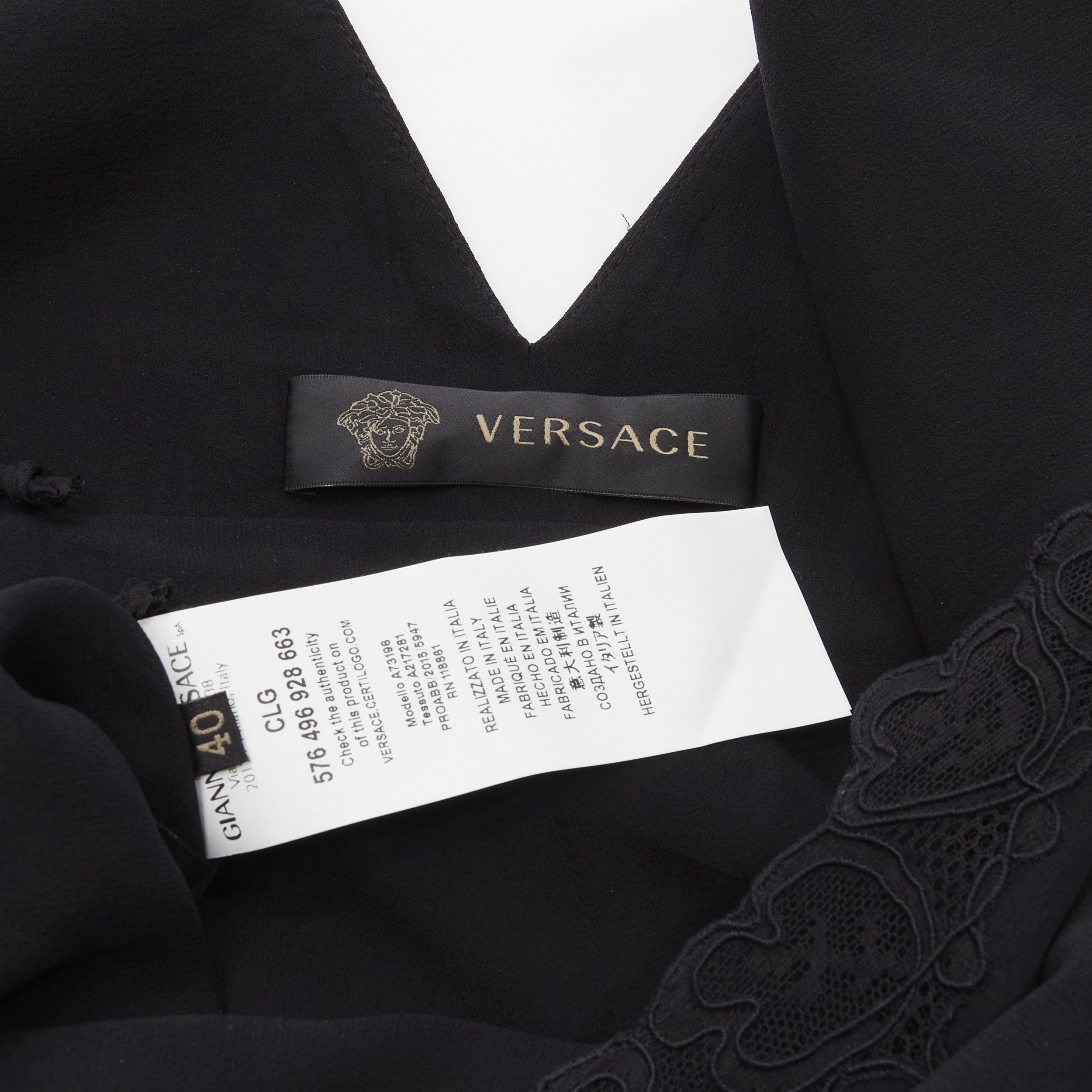Versace VERSACE 2015 black silk lace V-neck chainmail trim pleated mini dress IT40 S Size S / US 4 / IT 40 - 9 Thumbnail
