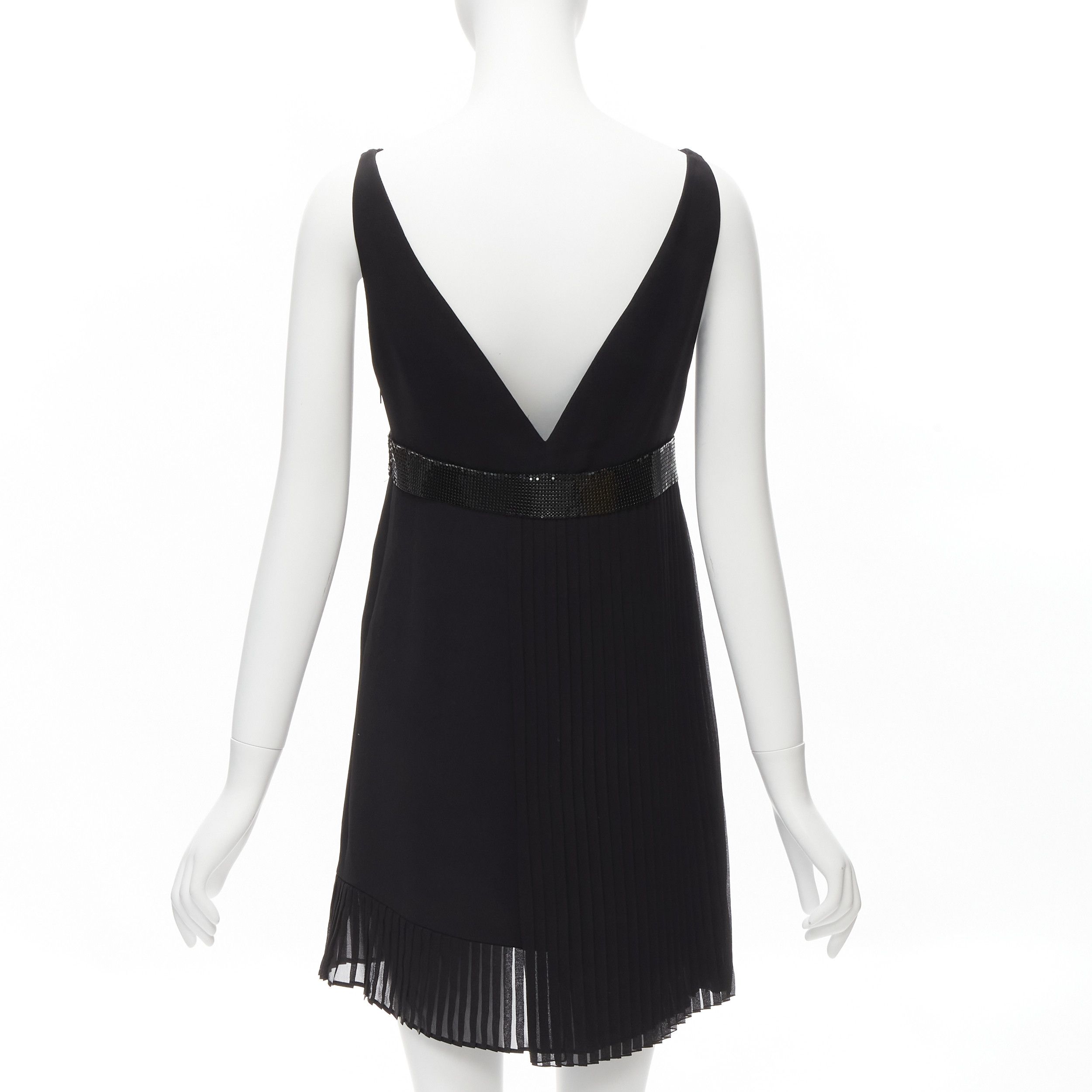 Versace VERSACE 2015 black silk lace V-neck chainmail trim pleated mini dress IT40 S Size S / US 4 / IT 40 - 5 Thumbnail
