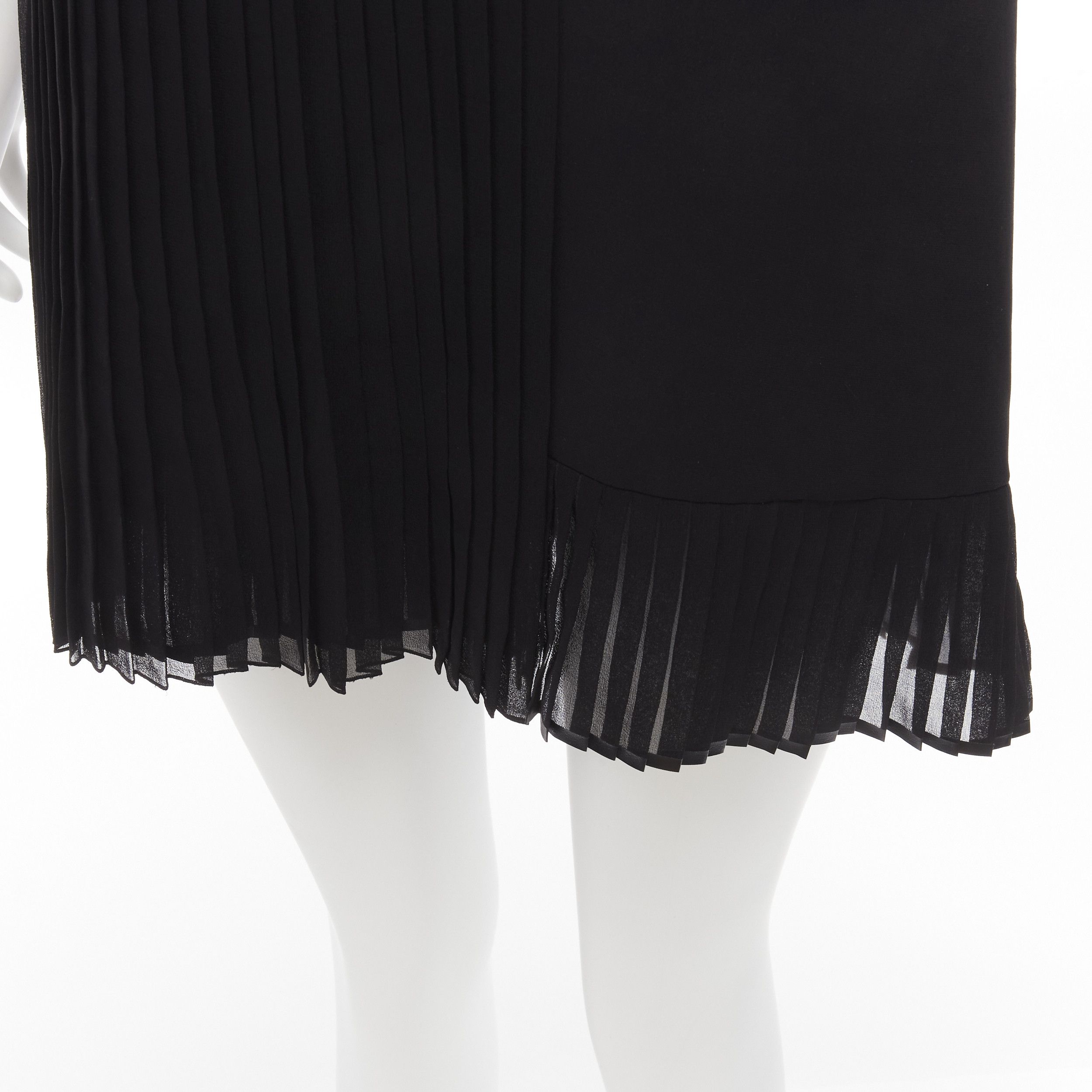 Versace VERSACE 2015 black silk lace V-neck chainmail trim pleated mini dress IT40 S Size S / US 4 / IT 40 - 8 Thumbnail