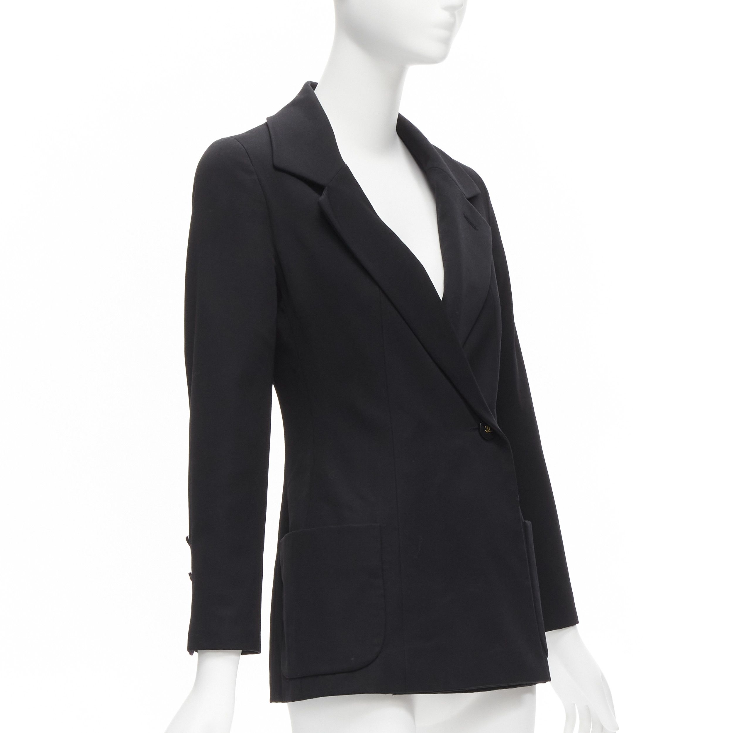 Chanel CHANEL 94A Vintage black wool gold CC button monogram lining blazer FR34 XS Size XS / US 0-2 / IT 36-38 - 3 Thumbnail