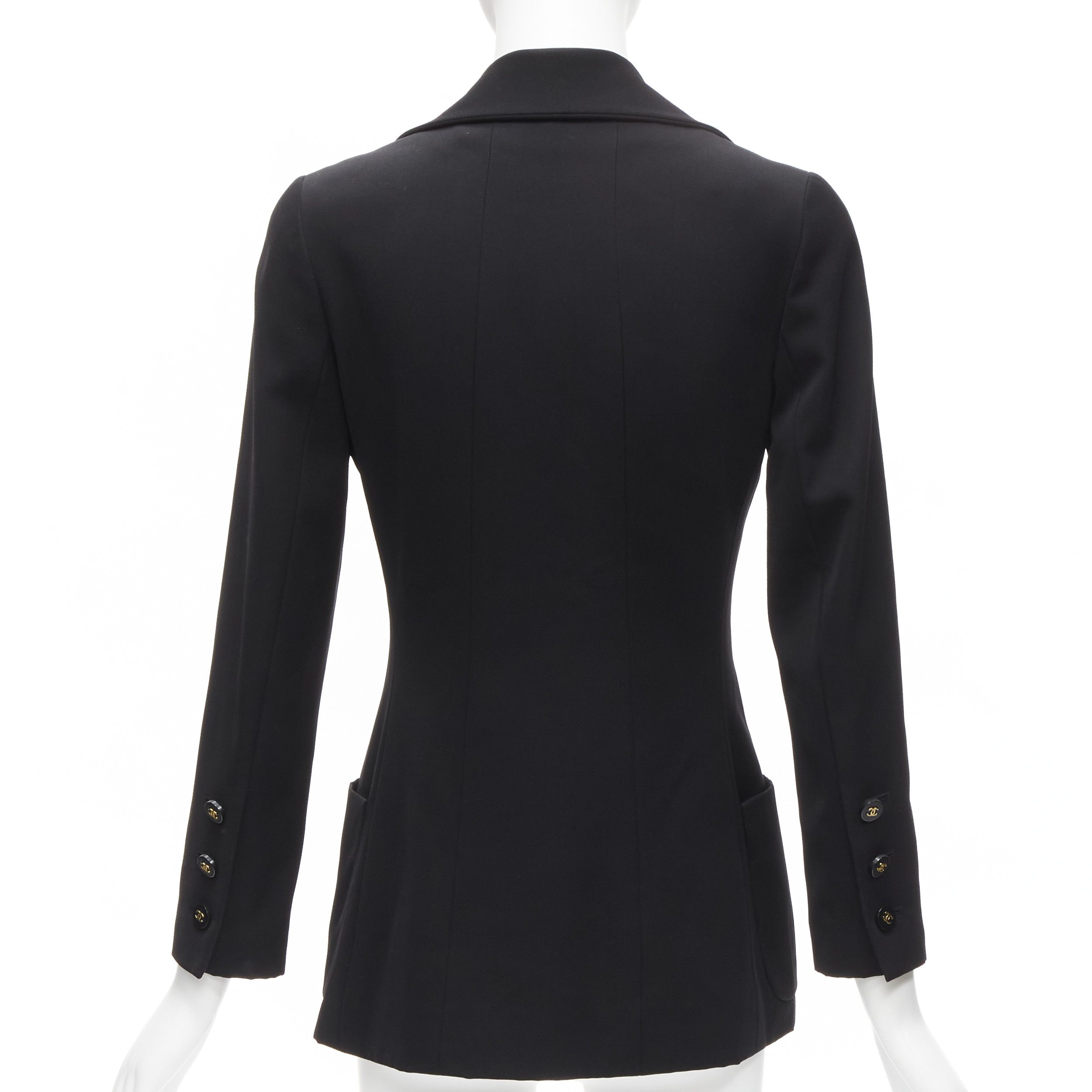 Chanel CHANEL 94A Vintage black wool gold CC button monogram lining blazer FR34 XS Size XS / US 0-2 / IT 36-38 - 5 Thumbnail