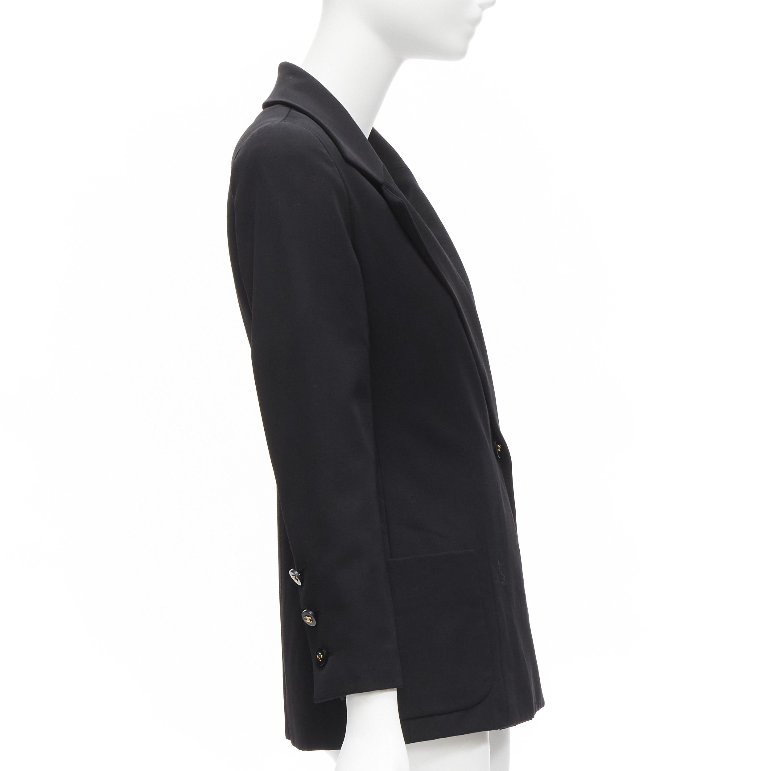Chanel CHANEL 94A Vintage black wool gold CC button monogram lining blazer FR34 XS Size XS / US 0-2 / IT 36-38 - 4 Thumbnail
