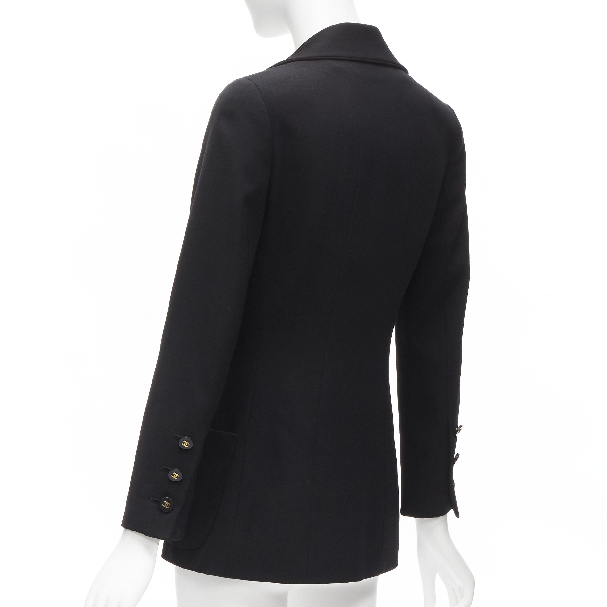 Chanel CHANEL 94A Vintage black wool gold CC button monogram lining blazer FR34 XS Size XS / US 0-2 / IT 36-38 - 6 Thumbnail