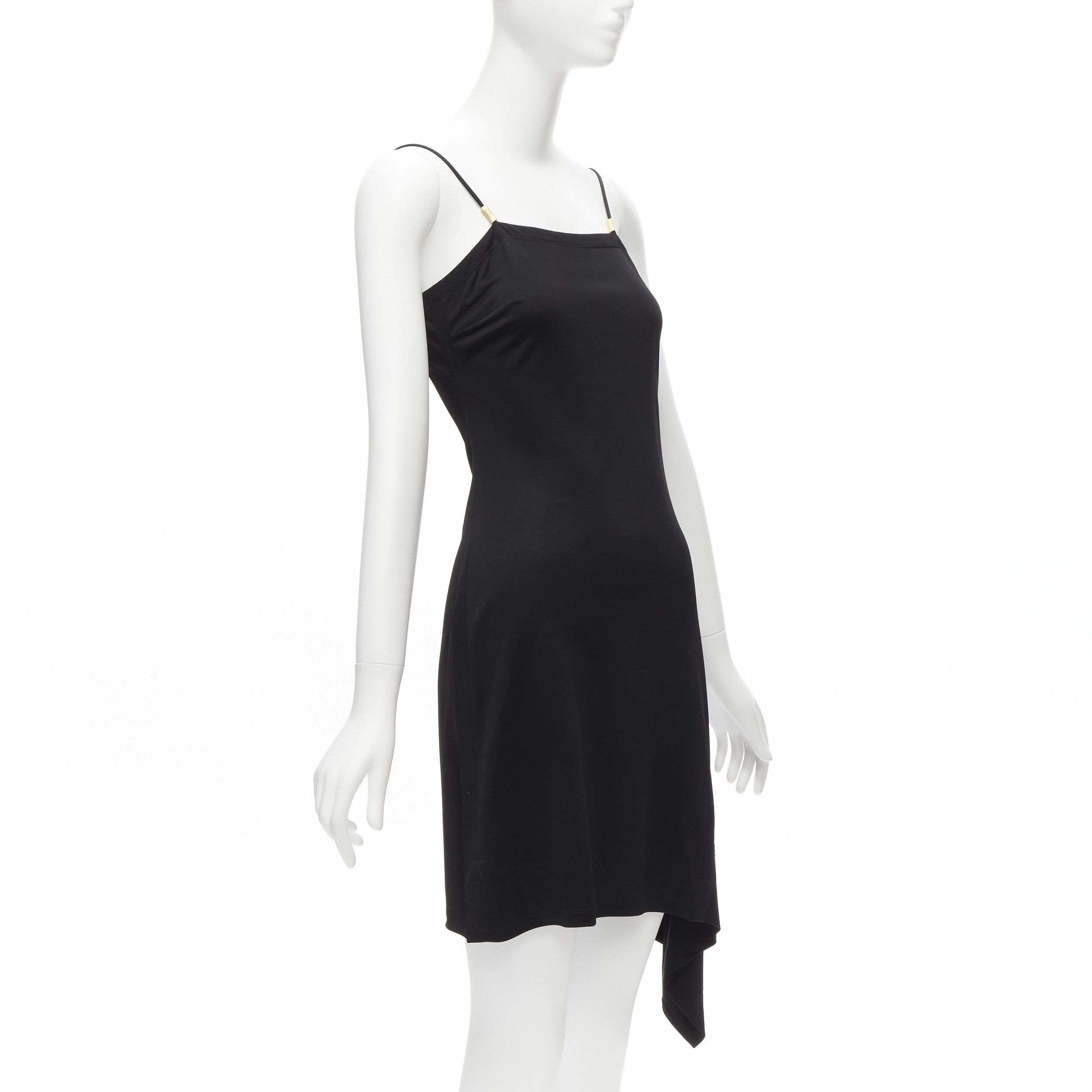 Versace GIANNI VERSACE Vintage gold logo charm asymmetric drape slip mini dress Size S / US 4 / IT 40 - 3 Thumbnail