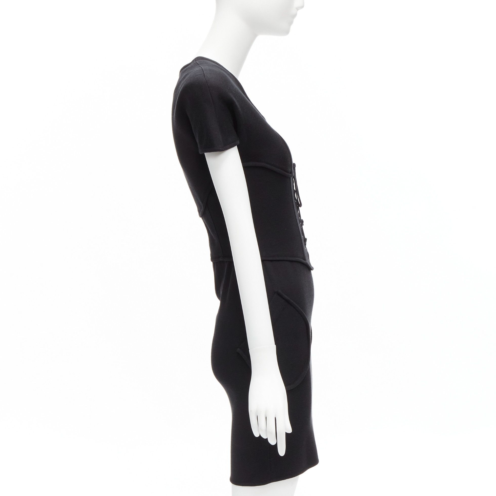 Thierry Mugler THIERRY MUGLER Vintage black jersey corset lace up waist bodycon dress M Size M / US 6-8 / IT 42-44 - 4 Thumbnail
