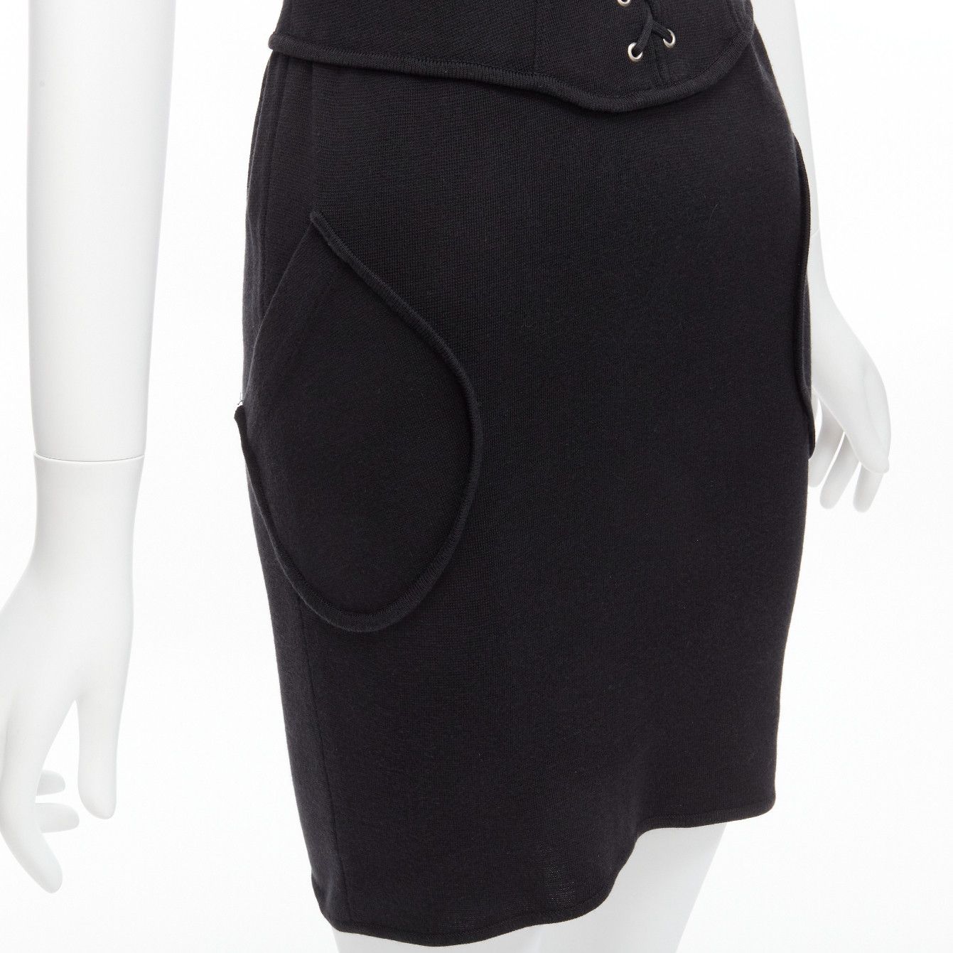 Thierry Mugler THIERRY MUGLER Vintage black jersey corset lace up waist bodycon dress M Size M / US 6-8 / IT 42-44 - 8 Thumbnail