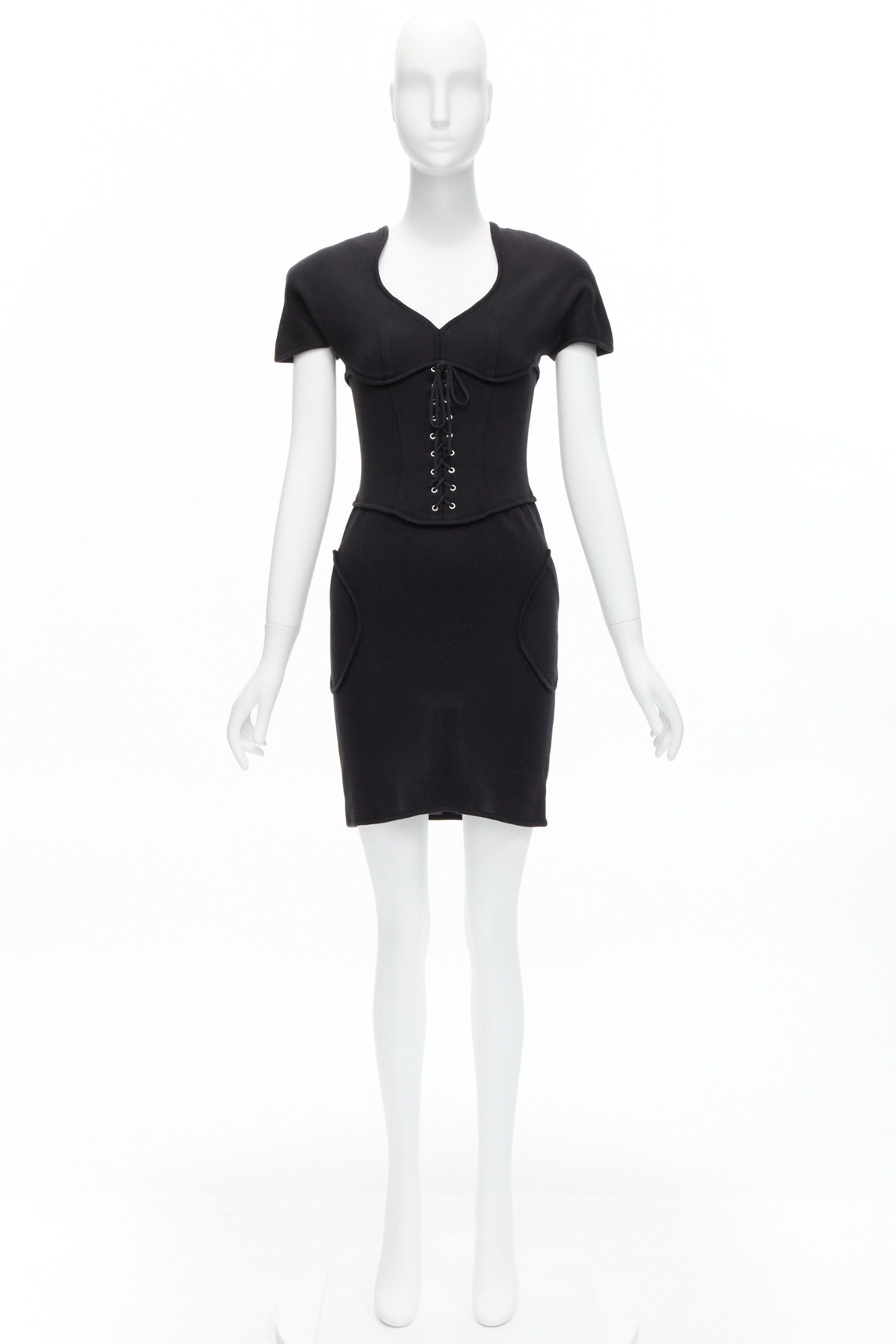 Thierry Mugler THIERRY MUGLER Vintage black jersey corset lace up waist bodycon dress M Size M / US 6-8 / IT 42-44 - 10 Thumbnail