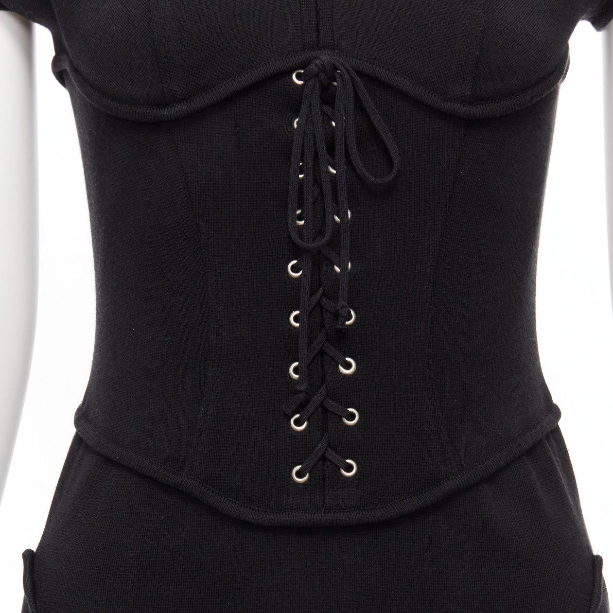 Thierry Mugler THIERRY MUGLER Vintage black jersey corset lace up waist bodycon dress M Size M / US 6-8 / IT 42-44 - 2 Thumbnail