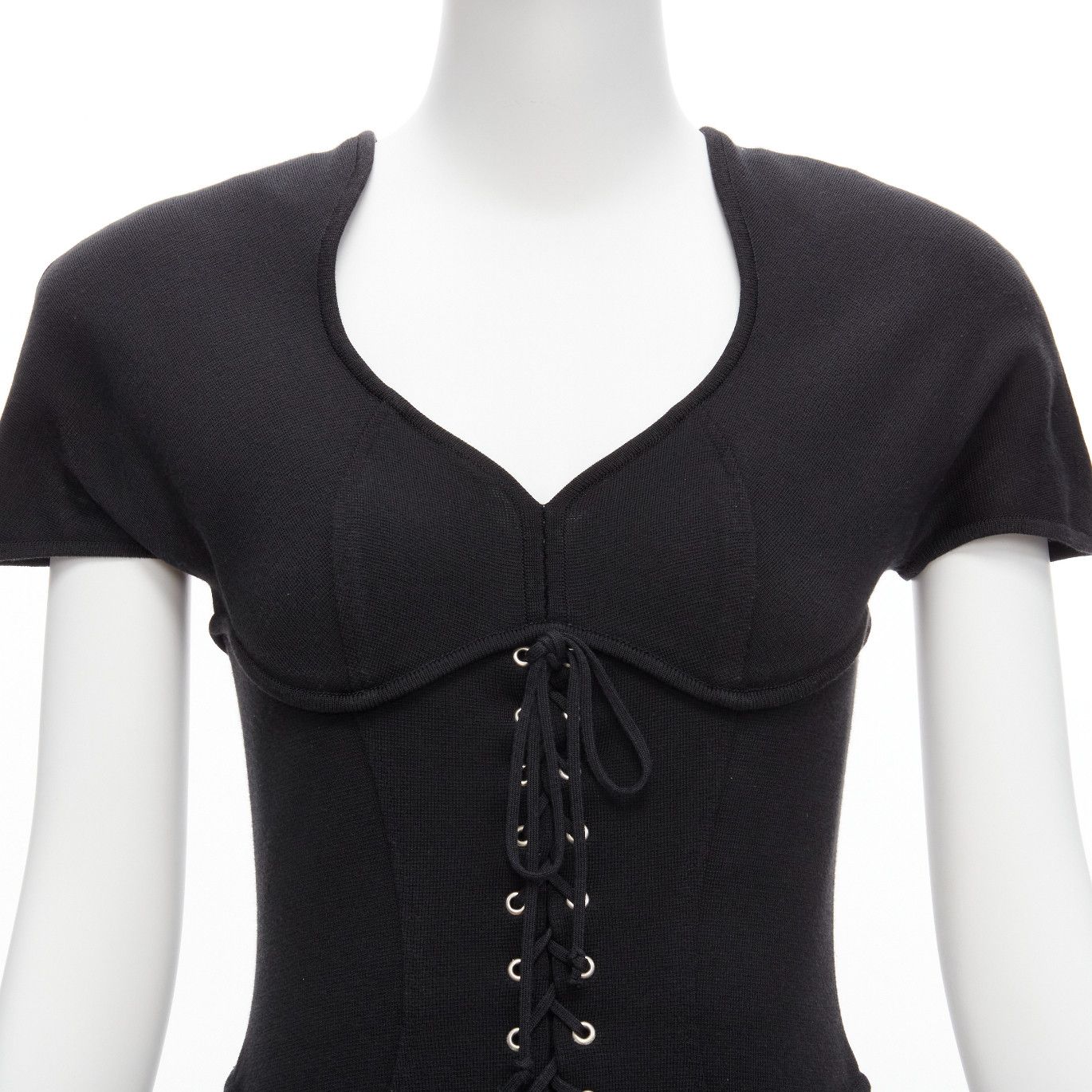 Thierry Mugler THIERRY MUGLER Vintage black jersey corset lace up waist bodycon dress M Size M / US 6-8 / IT 42-44 - 7 Thumbnail