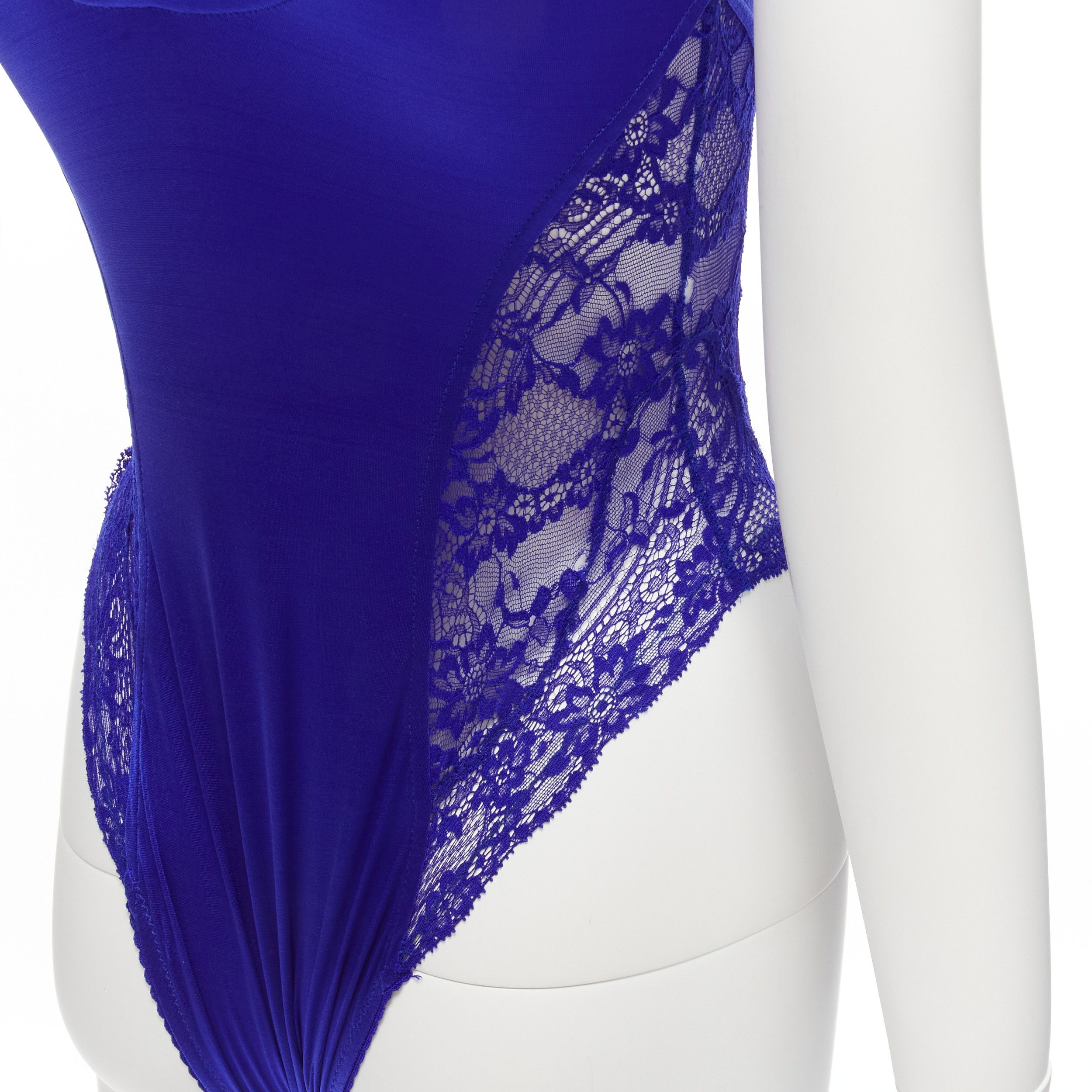 Versace GIANNI VERSACE Vintage blue lace satin panels blue crystal body suit top Size S / US 4 / IT 40 - 8 Thumbnail