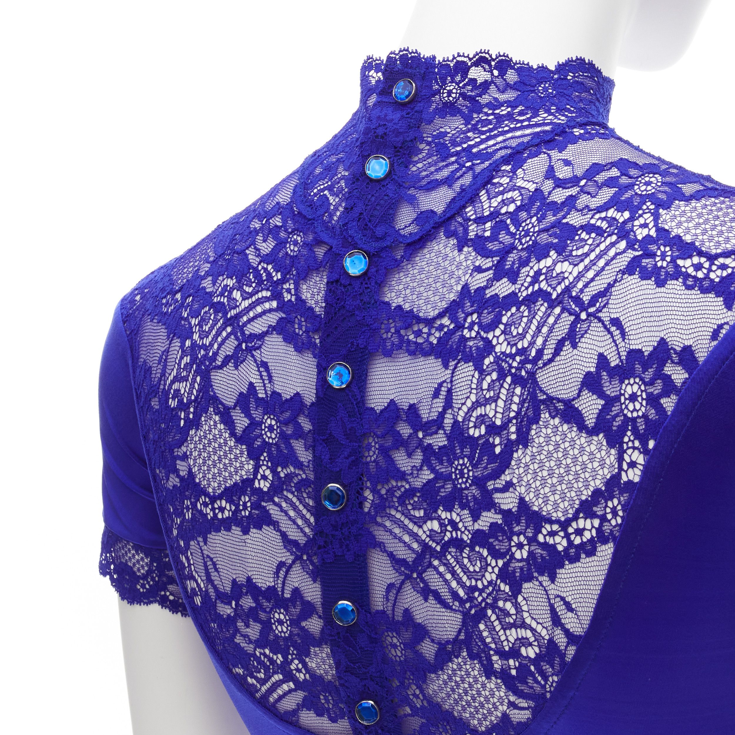 Versace GIANNI VERSACE Vintage blue lace satin panels blue crystal body suit top Size S / US 4 / IT 40 - 7 Thumbnail
