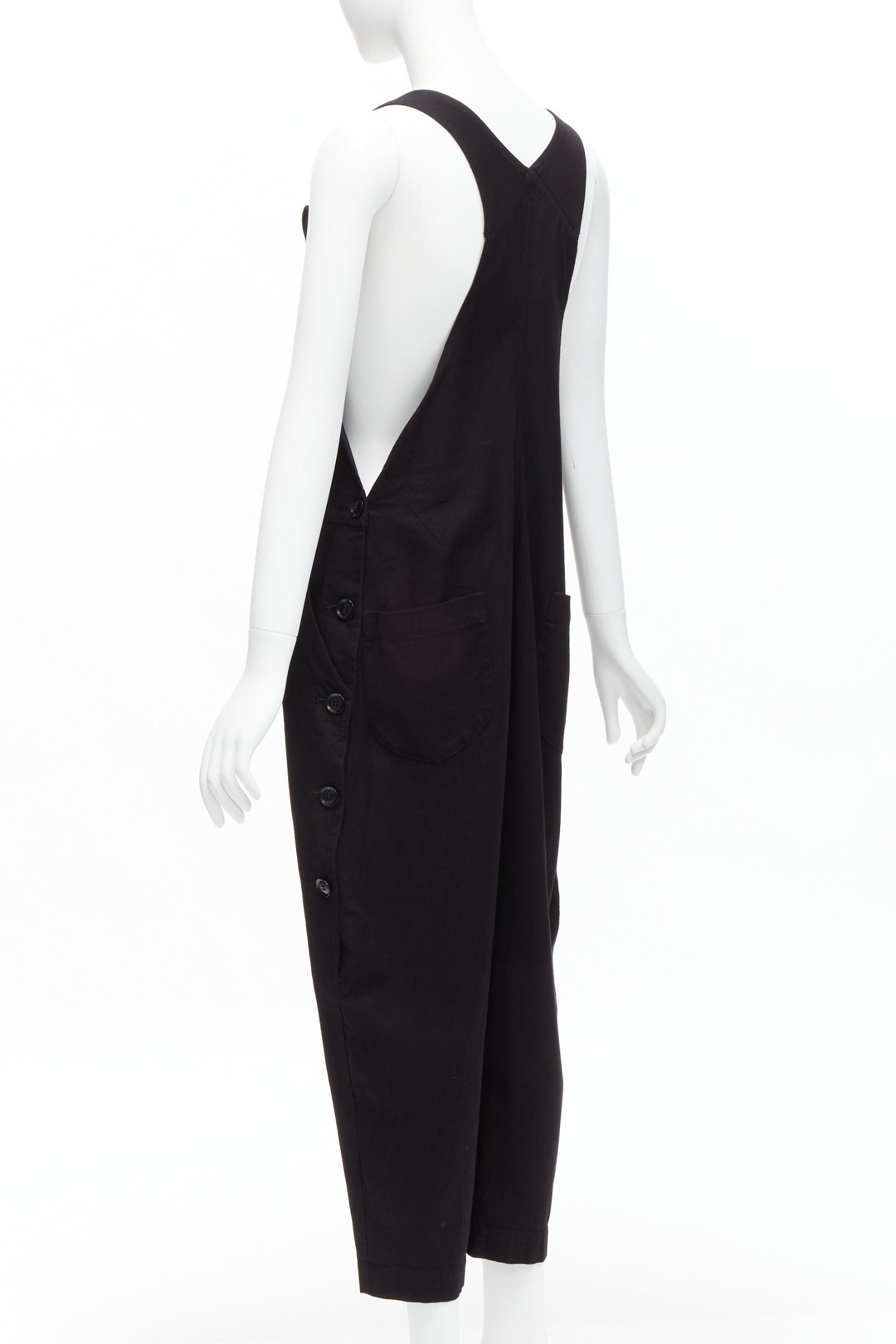 Yohji Yamamoto Y'S YOHJI YAMAMOTO black cotton blend button side drop crotch dungaree JP1 S Size 28" / US 6 / IT 42 - 6 Thumbnail