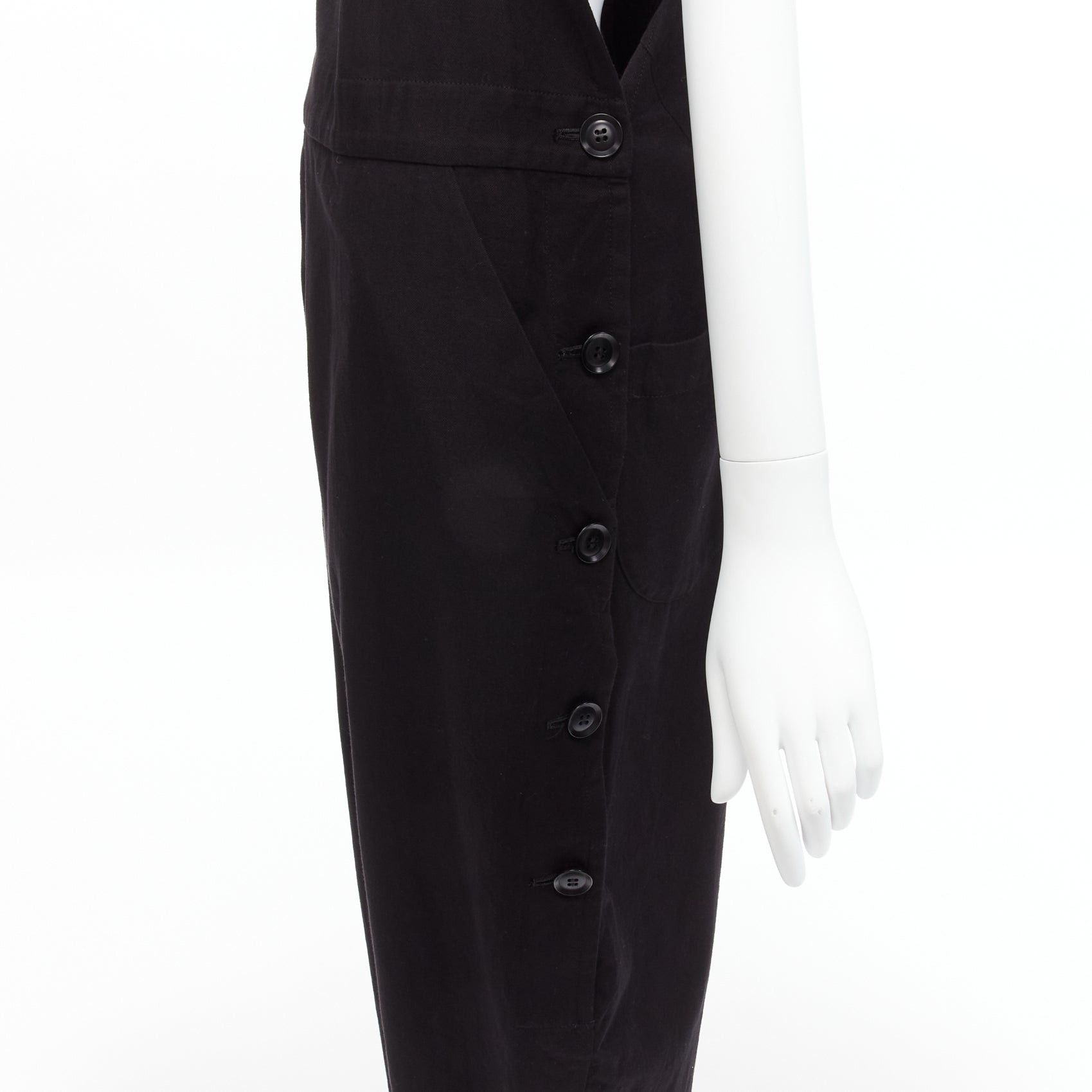 Yohji Yamamoto Y'S YOHJI YAMAMOTO black cotton blend button side drop crotch dungaree JP1 S Size 28" / US 6 / IT 42 - 7 Thumbnail