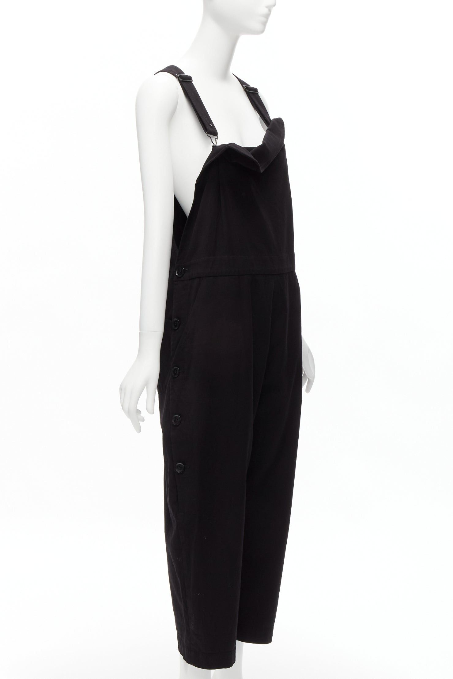 Yohji Yamamoto Y'S YOHJI YAMAMOTO black cotton blend button side drop crotch dungaree JP1 S Size 28" / US 6 / IT 42 - 3 Thumbnail