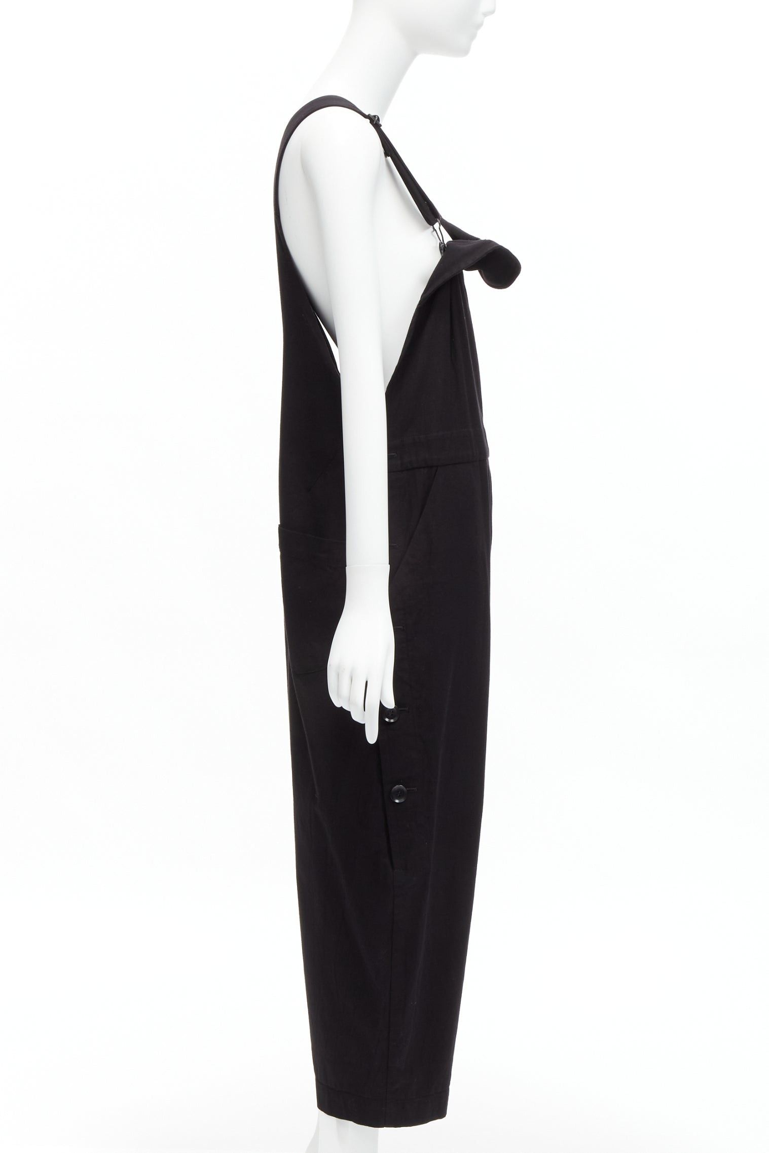 Yohji Yamamoto Y'S YOHJI YAMAMOTO black cotton blend button side drop crotch dungaree JP1 S Size 28" / US 6 / IT 42 - 4 Thumbnail