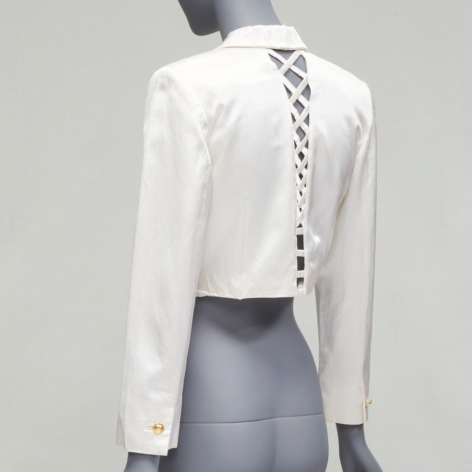 Versus VERSUS GIANNI VERSACE pearl satin lattice lace back cropped blazer jacket IT42 M Size M / US 6-8 / IT 42-44 - 6 Thumbnail