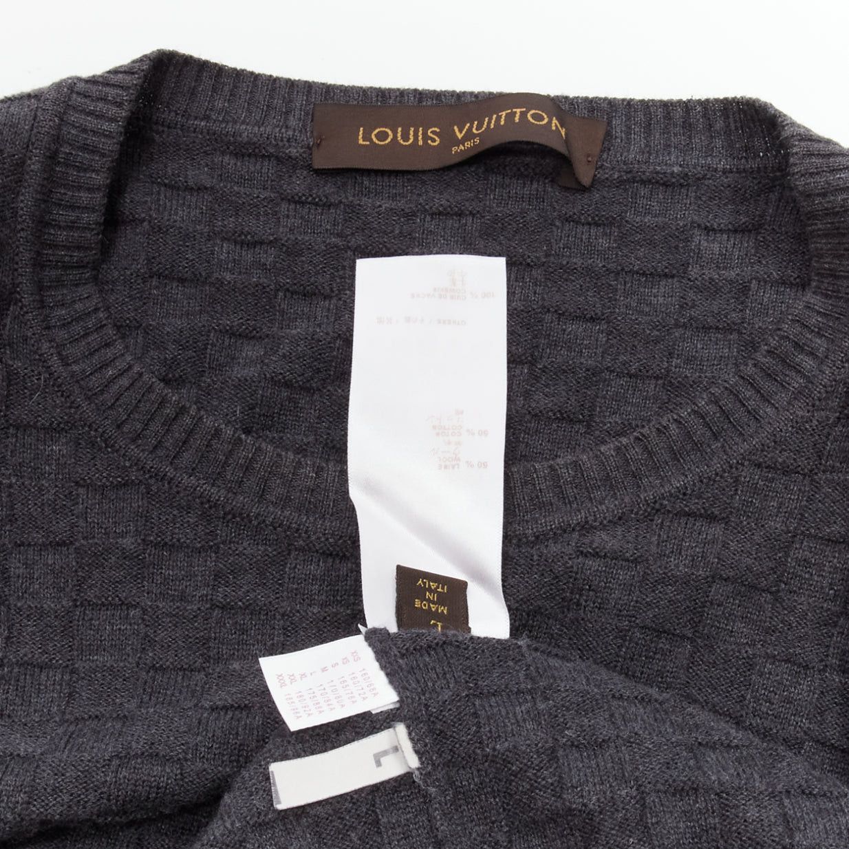 Louis Vuitton LOUIS VUITTON Damier grey wool cotton checks LV leather patch sweater L Size US L / EU 52-54 / 3 - 8 Thumbnail