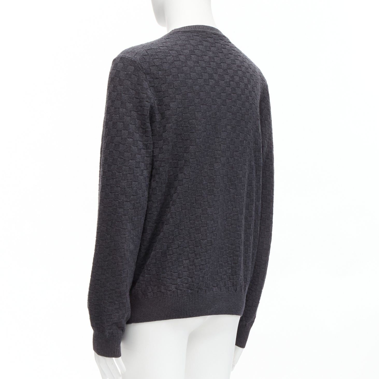 Louis Vuitton LOUIS VUITTON Damier grey wool cotton checks LV leather patch sweater L Size US L / EU 52-54 / 3 - 5 Thumbnail