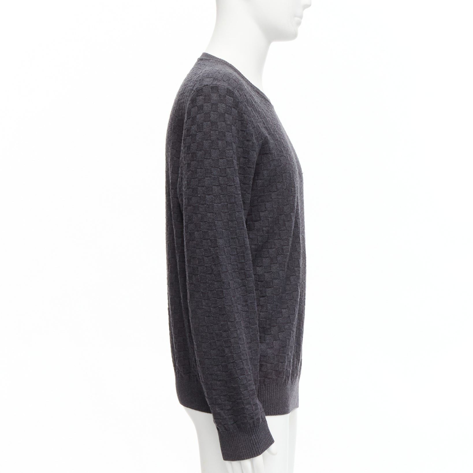 Louis Vuitton LOUIS VUITTON Damier grey wool cotton checks LV leather patch sweater L Size US L / EU 52-54 / 3 - 4 Thumbnail