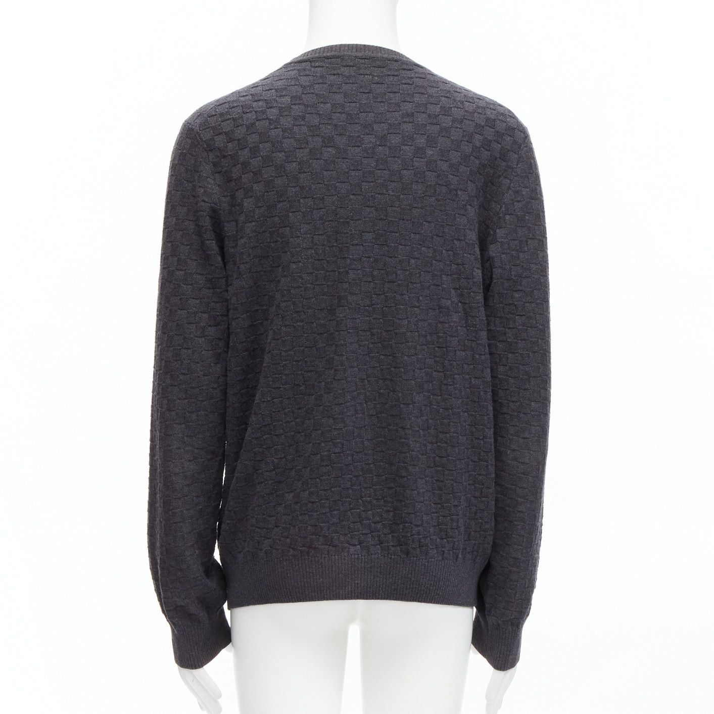 Louis Vuitton LOUIS VUITTON Damier grey wool cotton checks LV leather patch sweater L Size US L / EU 52-54 / 3 - 6 Thumbnail