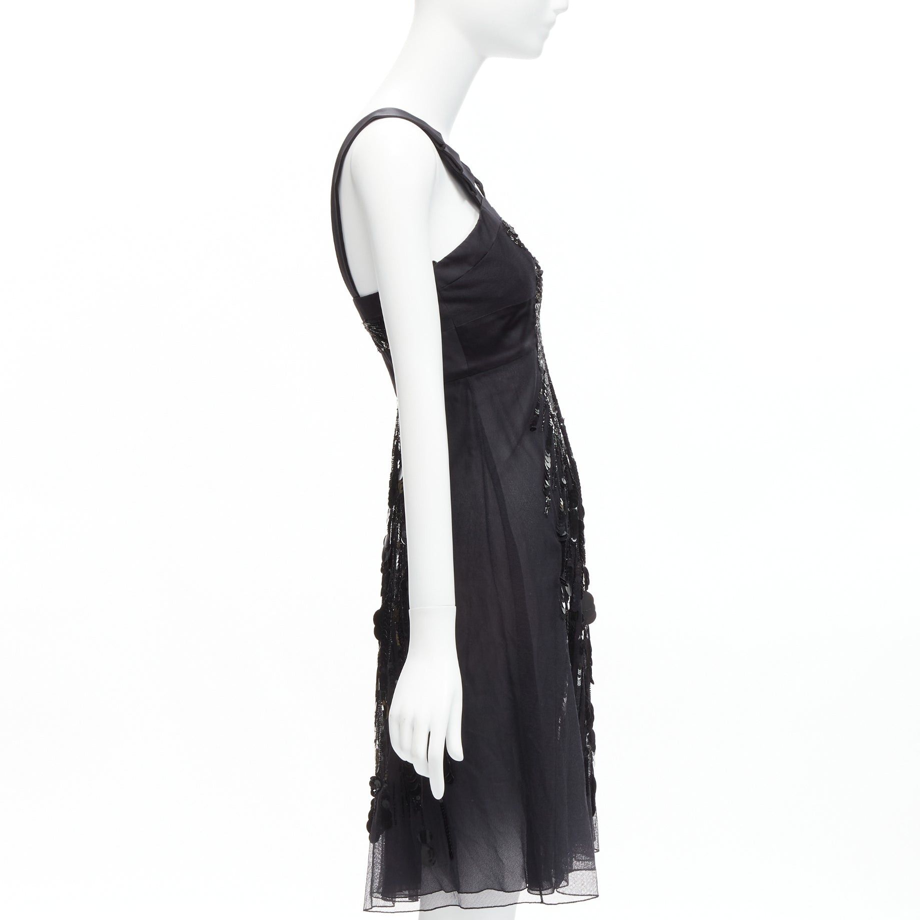 Versace rare VERSACE 2008 black sequins bead embellishment satin ruffle pleated strap dress IT38 XS Size XS / US 0-2 / IT 36-38 - 4 Thumbnail