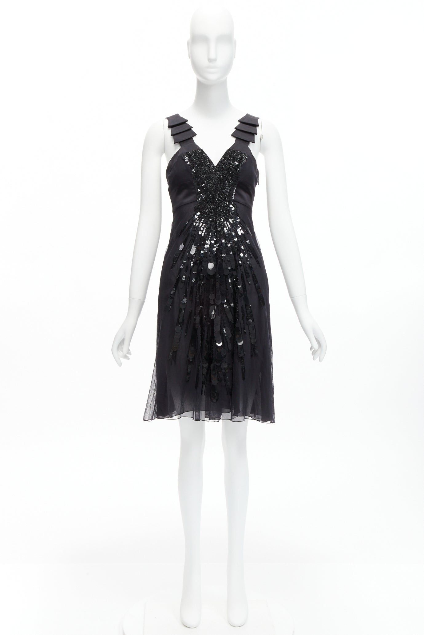 Versace rare VERSACE 2008 black sequins bead embellishment satin ruffle pleated strap dress IT38 XS Size XS / US 0-2 / IT 36-38 - 11 Thumbnail