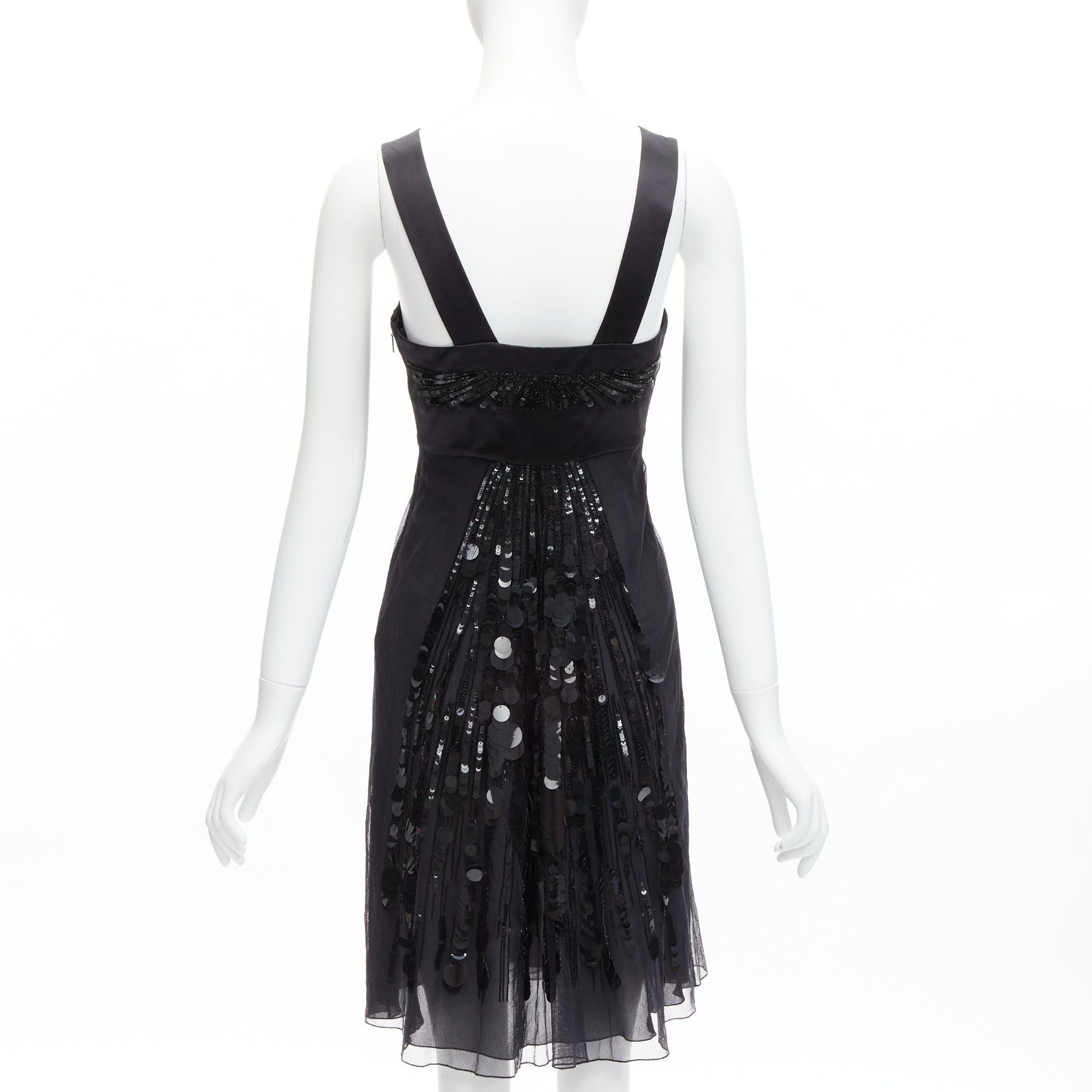 Versace rare VERSACE 2008 black sequins bead embellishment satin ruffle pleated strap dress IT38 XS Size XS / US 0-2 / IT 36-38 - 5 Thumbnail