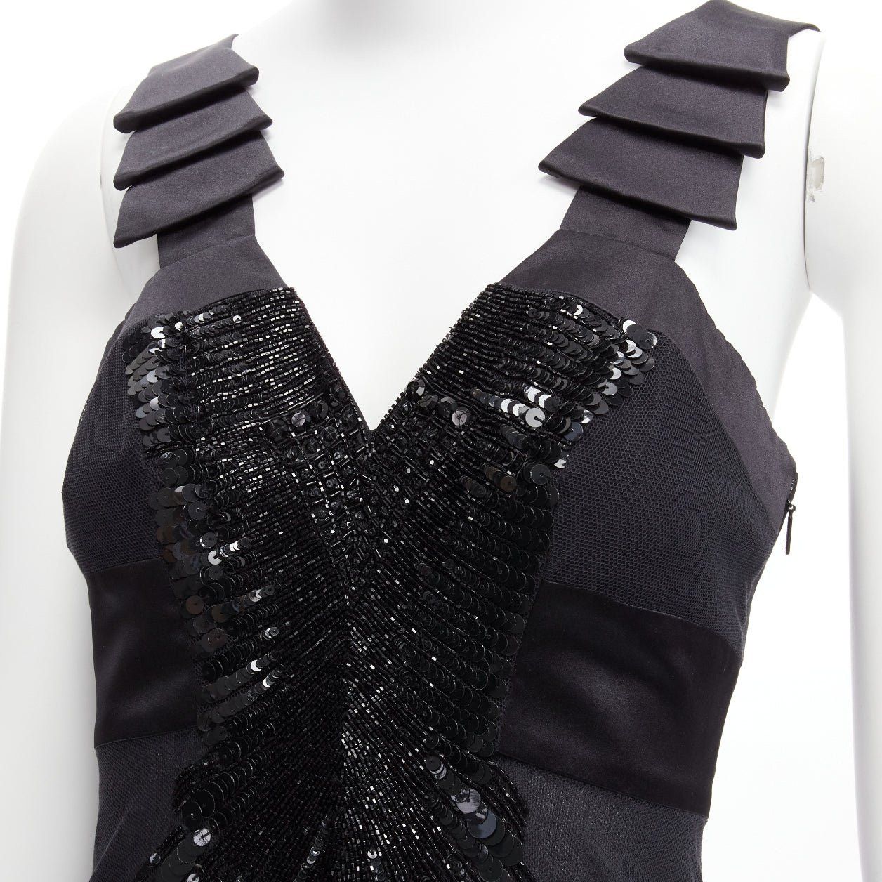 Versace rare VERSACE 2008 black sequins bead embellishment satin ruffle pleated strap dress IT38 XS Size XS / US 0-2 / IT 36-38 - 2 Thumbnail