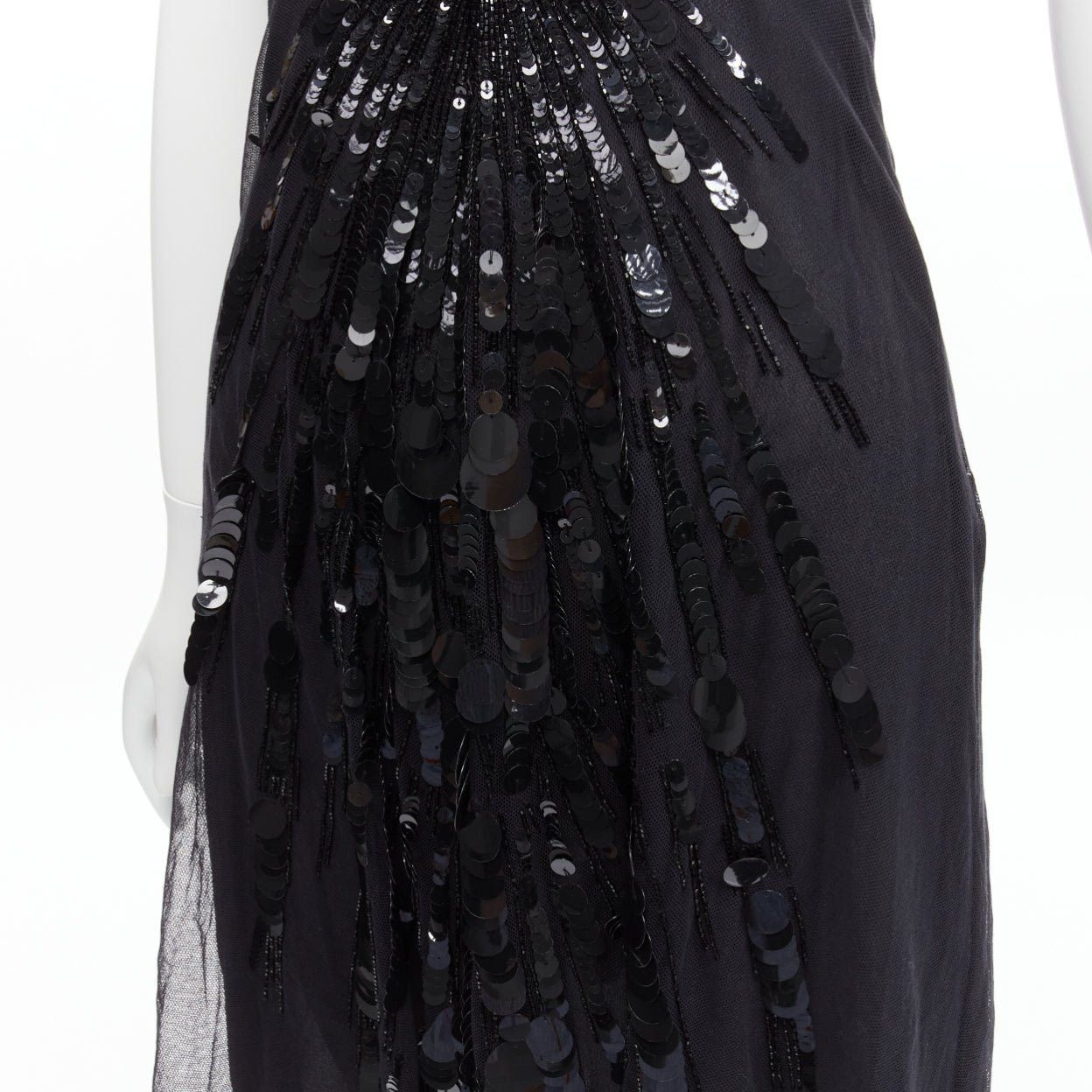 Versace rare VERSACE 2008 black sequins bead embellishment satin ruffle pleated strap dress IT38 XS Size XS / US 0-2 / IT 36-38 - 7 Thumbnail