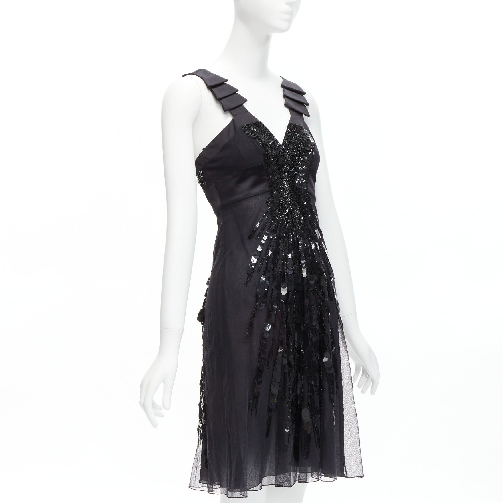 Versace rare VERSACE 2008 black sequins bead embellishment satin ruffle pleated strap dress IT38 XS Size XS / US 0-2 / IT 36-38 - 3 Thumbnail