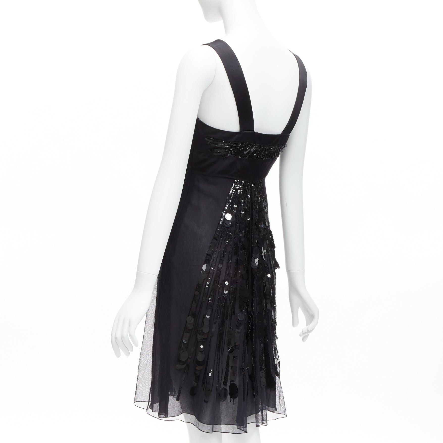 Versace rare VERSACE 2008 black sequins bead embellishment satin ruffle pleated strap dress IT38 XS Size XS / US 0-2 / IT 36-38 - 6 Thumbnail