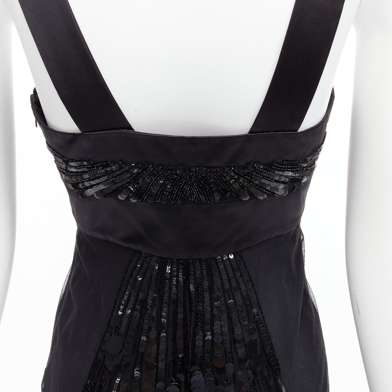 Versace rare VERSACE 2008 black sequins bead embellishment satin ruffle pleated strap dress IT38 XS Size XS / US 0-2 / IT 36-38 - 8 Thumbnail