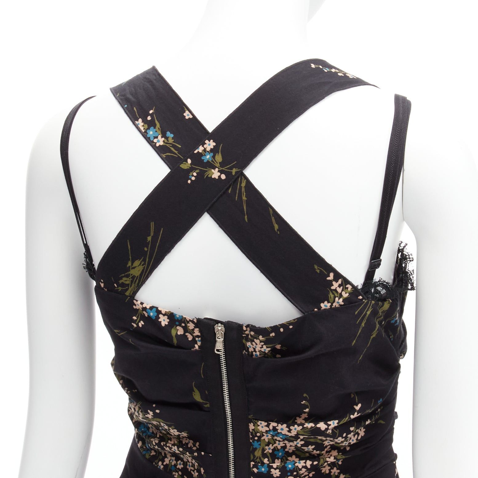 Dolce & Gabbana DOLCE GABBANA black floral print cross back lace trim corset top IT42 M Size M / US 6-8 / IT 42-44 - 8 Thumbnail