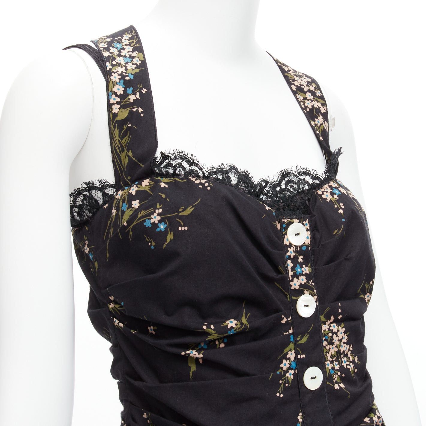 Dolce & Gabbana DOLCE GABBANA black floral print cross back lace trim corset top IT42 M Size M / US 6-8 / IT 42-44 - 6 Thumbnail