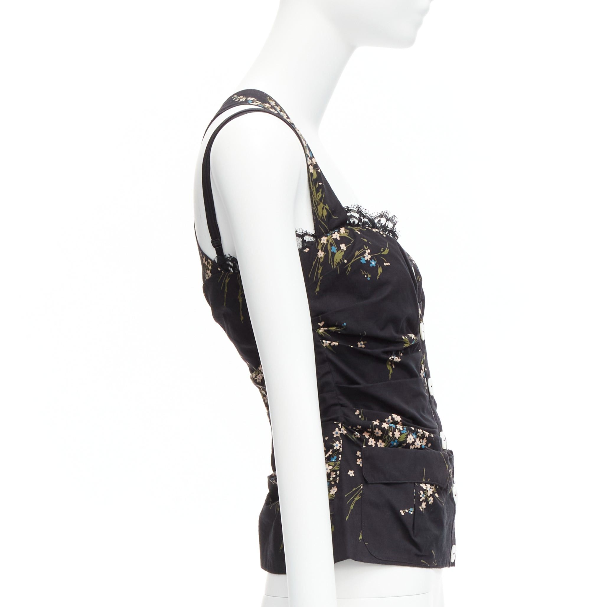 Dolce & Gabbana DOLCE GABBANA black floral print cross back lace trim corset top IT42 M Size M / US 6-8 / IT 42-44 - 4 Thumbnail