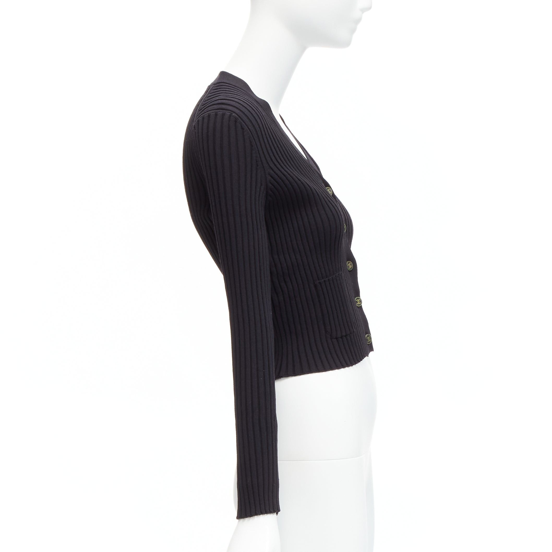 Chanel CHANEL 01A Vintage gold CC logo button ribbed cropped cardigan FR42 L Size L / US 10 / IT 46 - 5 Thumbnail