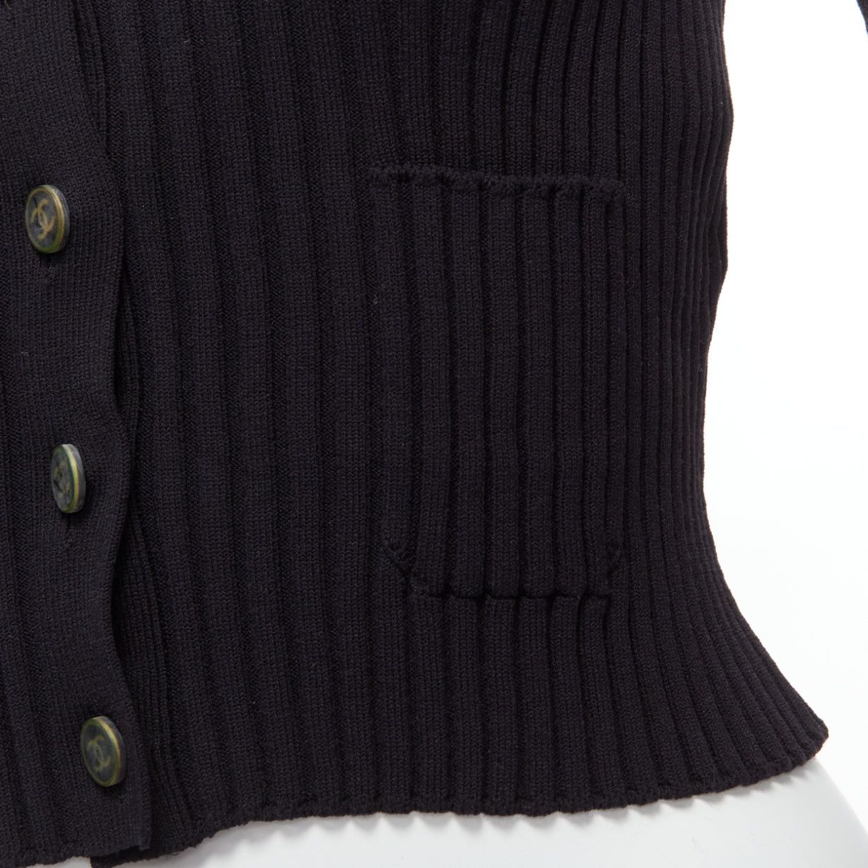 Chanel CHANEL 01A Vintage gold CC logo button ribbed cropped cardigan FR42 L Size L / US 10 / IT 46 - 9 Thumbnail
