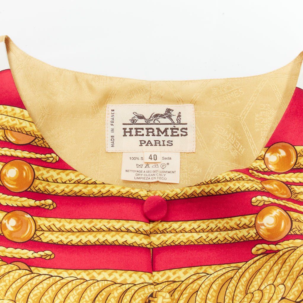 Hermes rare HERMES Vintage Hussar Tromp Loeil print red gold silk buttons waistcoat vest FR40 L Size M / US 6-8 / IT 42-44 - 9 Thumbnail