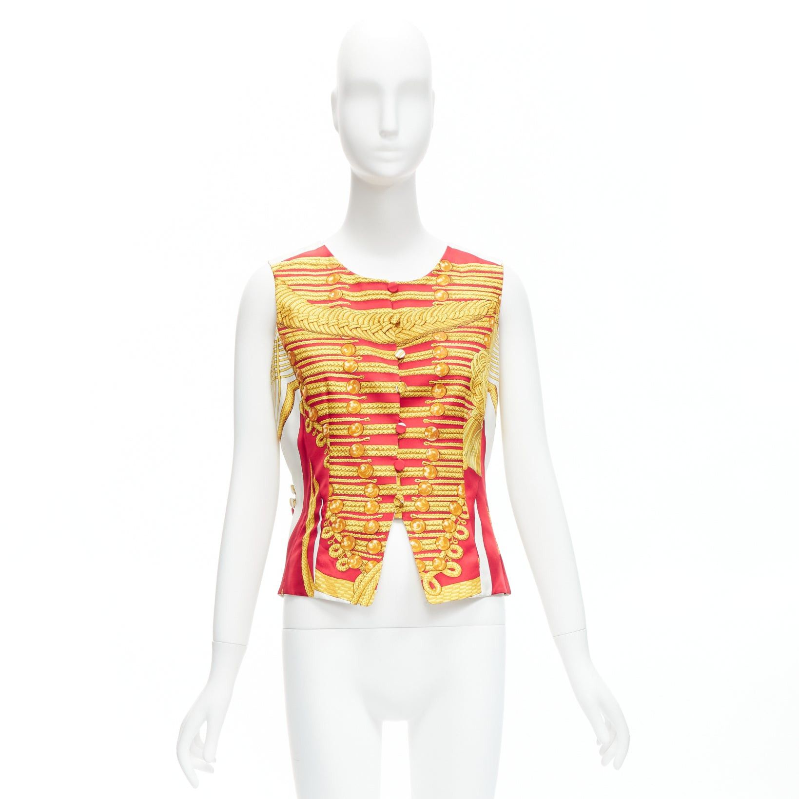 Hermes rare HERMES Vintage Hussar Tromp Loeil print red gold silk buttons waistcoat vest FR40 L Size M / US 6-8 / IT 42-44 - 10 Thumbnail