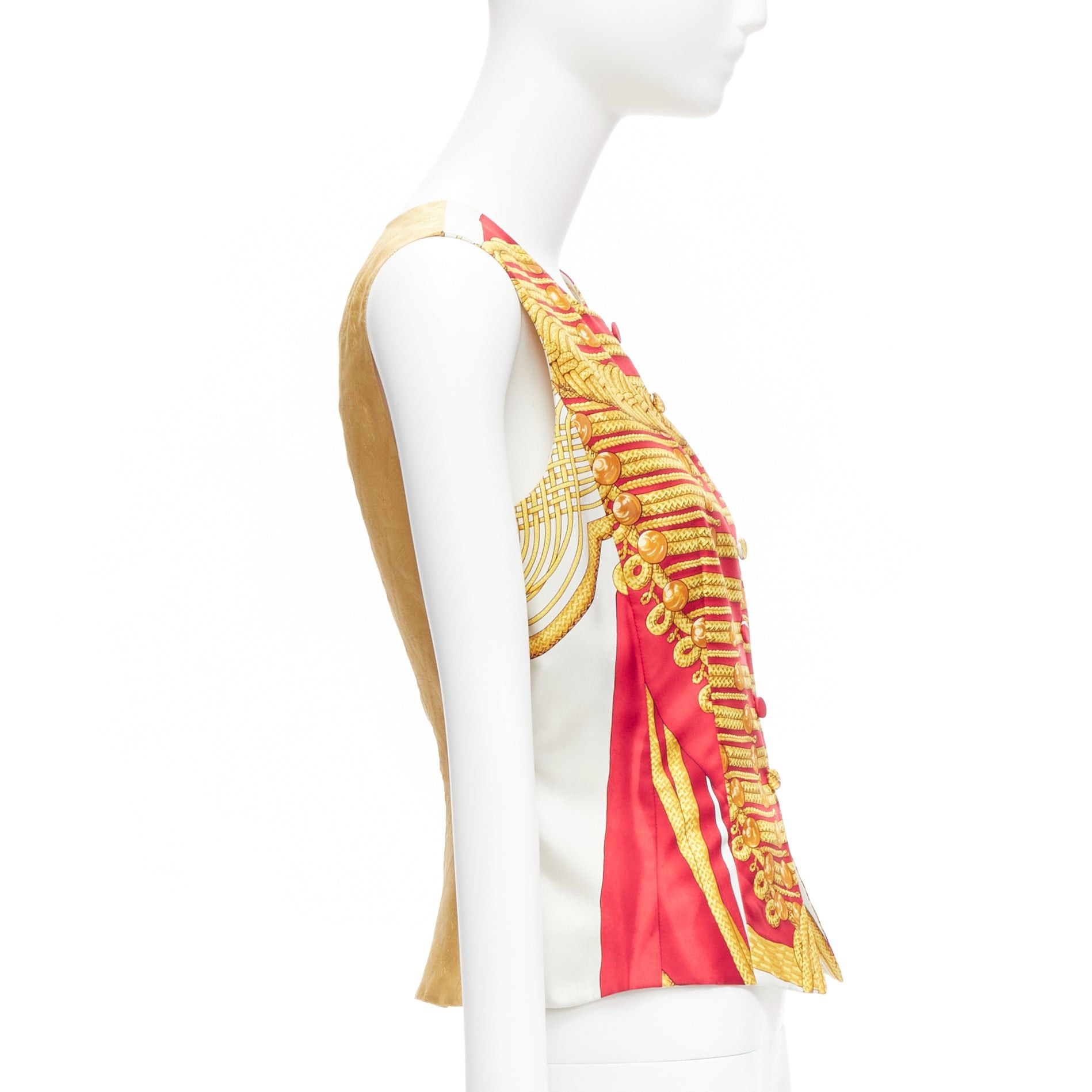 Hermes rare HERMES Vintage Hussar Tromp Loeil print red gold silk buttons waistcoat vest FR40 L Size M / US 6-8 / IT 42-44 - 4 Thumbnail