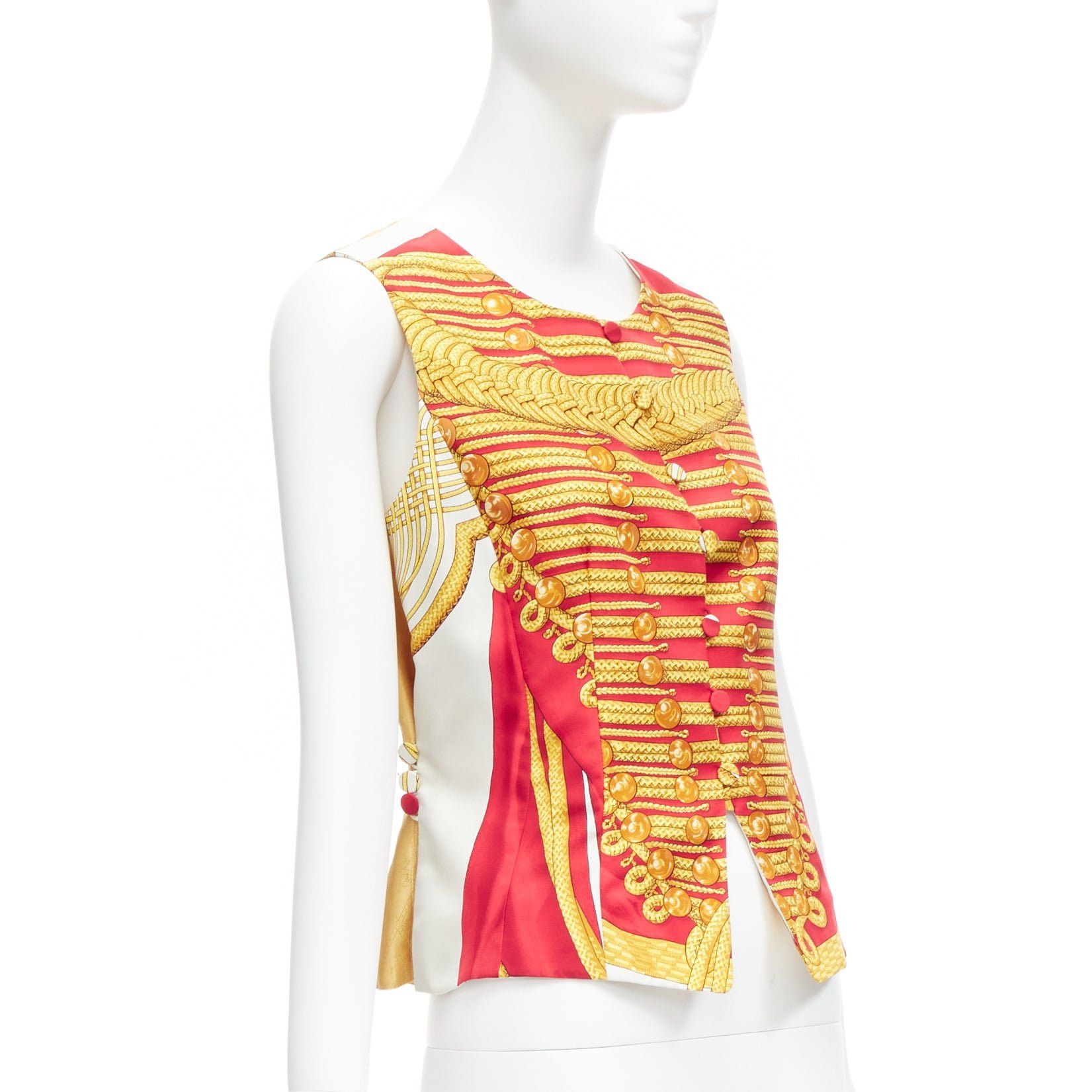 Hermes rare HERMES Vintage Hussar Tromp Loeil print red gold silk buttons waistcoat vest FR40 L Size M / US 6-8 / IT 42-44 - 3 Thumbnail