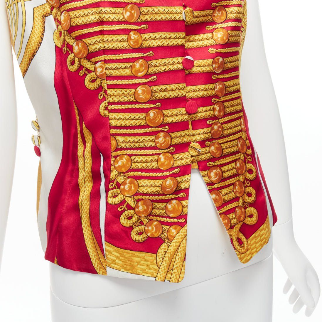 Hermes rare HERMES Vintage Hussar Tromp Loeil print red gold silk buttons waistcoat vest FR40 L Size M / US 6-8 / IT 42-44 - 8 Thumbnail